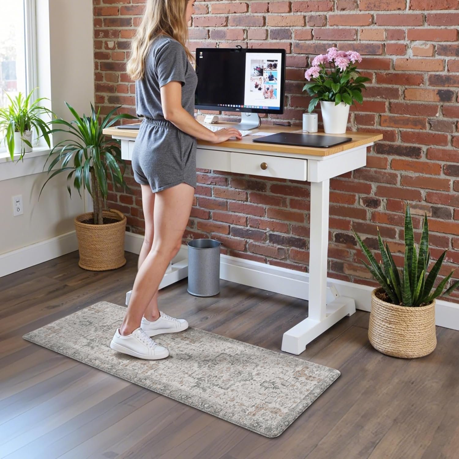 GENIMO Kitchen Mats for Floor 2PCs, Washable Anti Fatigue Mat for Cushioned, 17.3"x47"+17.3"x30", Waterproof Kitchen Rugs, Non Slip Comfort Standing Mat Rug for Home, Sink, Laundry, LightTaupeBrown - Image 4