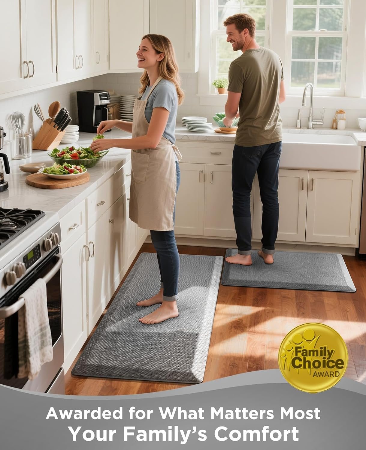 Ophanie Kitchen mats for Floor, 3/4 inch Thick, Kitchen Rugs, 20x39 Anti Fatigue Standing Cushioned Mat, Waterproof, Comfort Ergonomic mat for Office, Home, Sink, Grey Non-Slip Bottom - Image 4