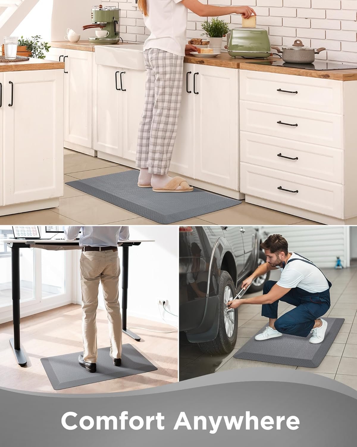 Ophanie Kitchen mats for Floor, 3/4 inch Thick, Kitchen Rugs, 20x39 Anti Fatigue Standing Cushioned Mat, Waterproof, Comfort Ergonomic mat for Office, Home, Sink, Grey Non-Slip Bottom - Image 9