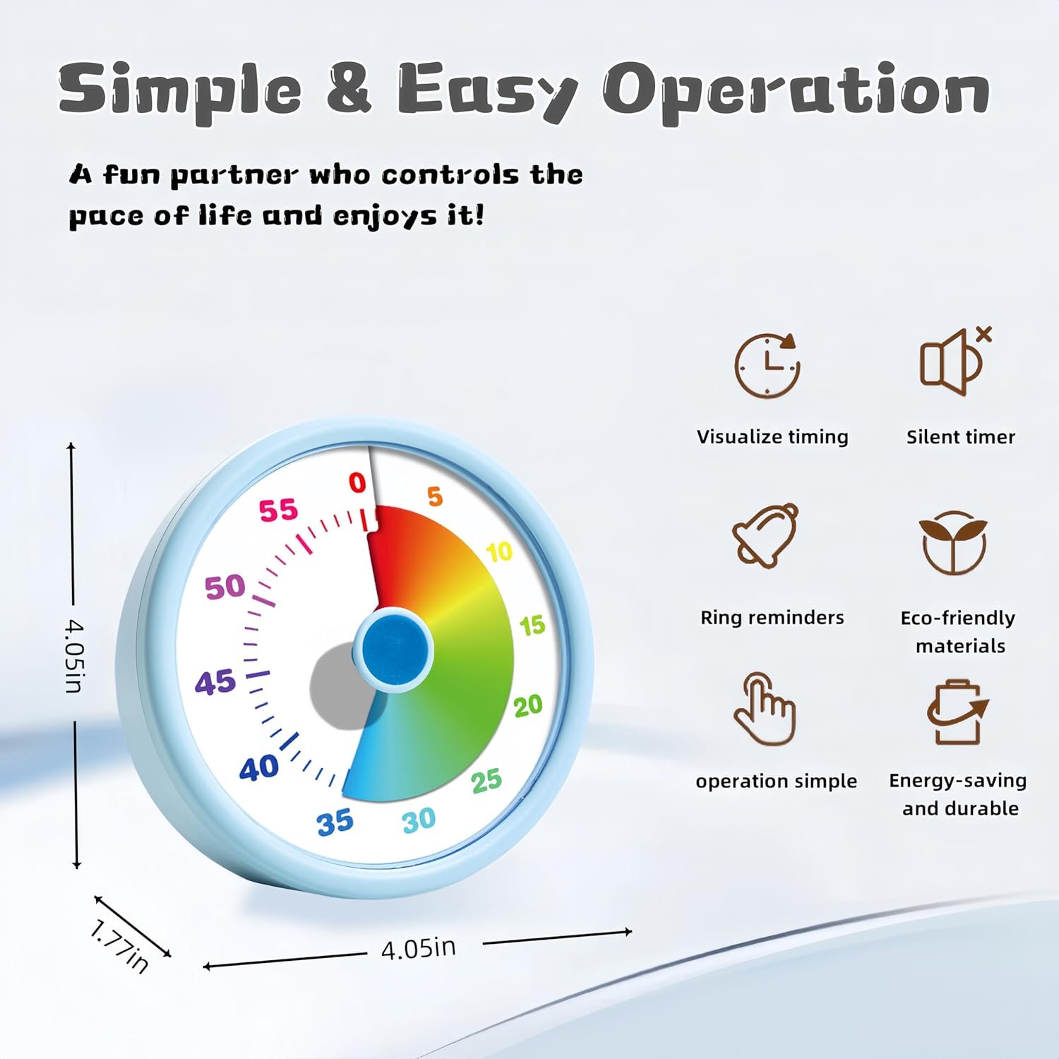Visual Timer for Kids Adults,60 Minutes Countdown Timer for Classroom, Office, Study, ADHD Tools for Kids Productivity Timer (Blue) - Image 8