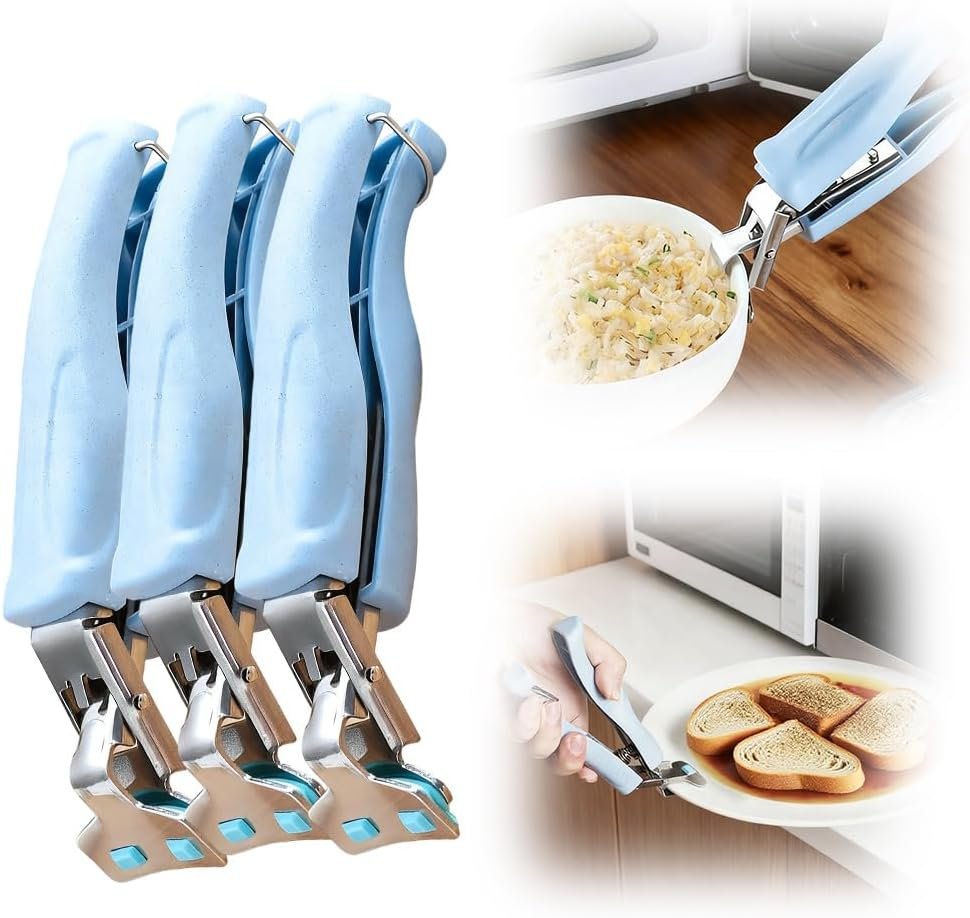3 Pcs Hot Plate Grippers, 2026 Upgraded Multi Purpose Hot Plate Gripper, Anti-Scald Bowl Dish Holder Tong Clip for Kitchen Cooking (Blue)