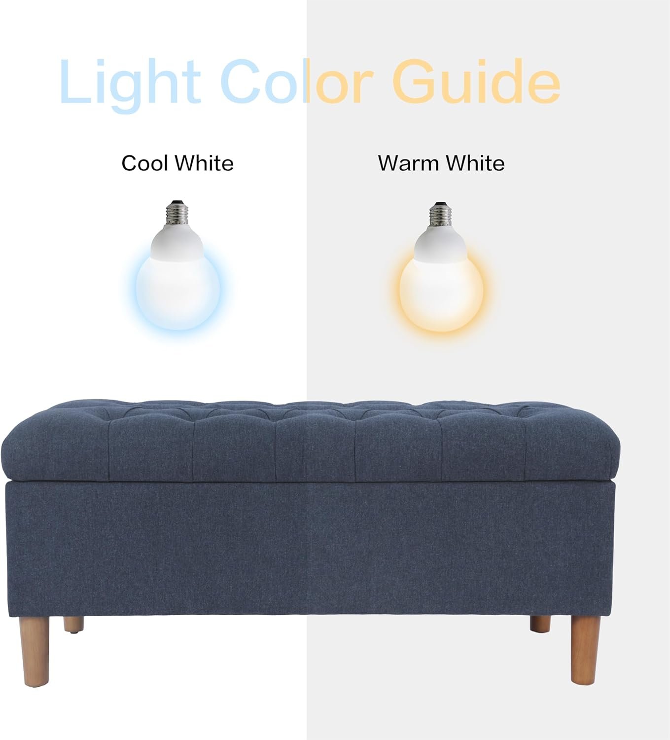 Homepop Home Decor | Tufted Ainsley Button Storage Ottoman Bench with Hinged Lid | Ottoman Bench with Storage for Living Room & Bedroom, Blue Woven - Image 3