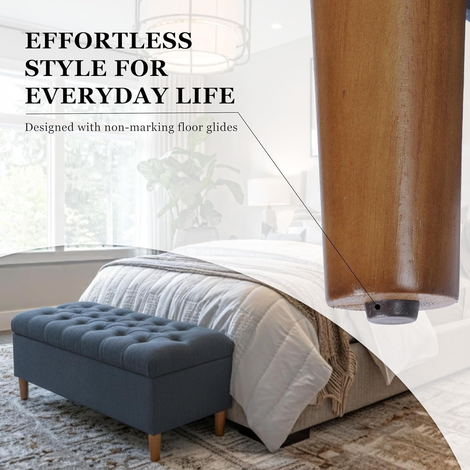 Homepop Home Decor | Tufted Ainsley Button Storage Ottoman Bench with Hinged Lid | Ottoman Bench with Storage for Living Room & Bedroom, Blue Woven - Image 4