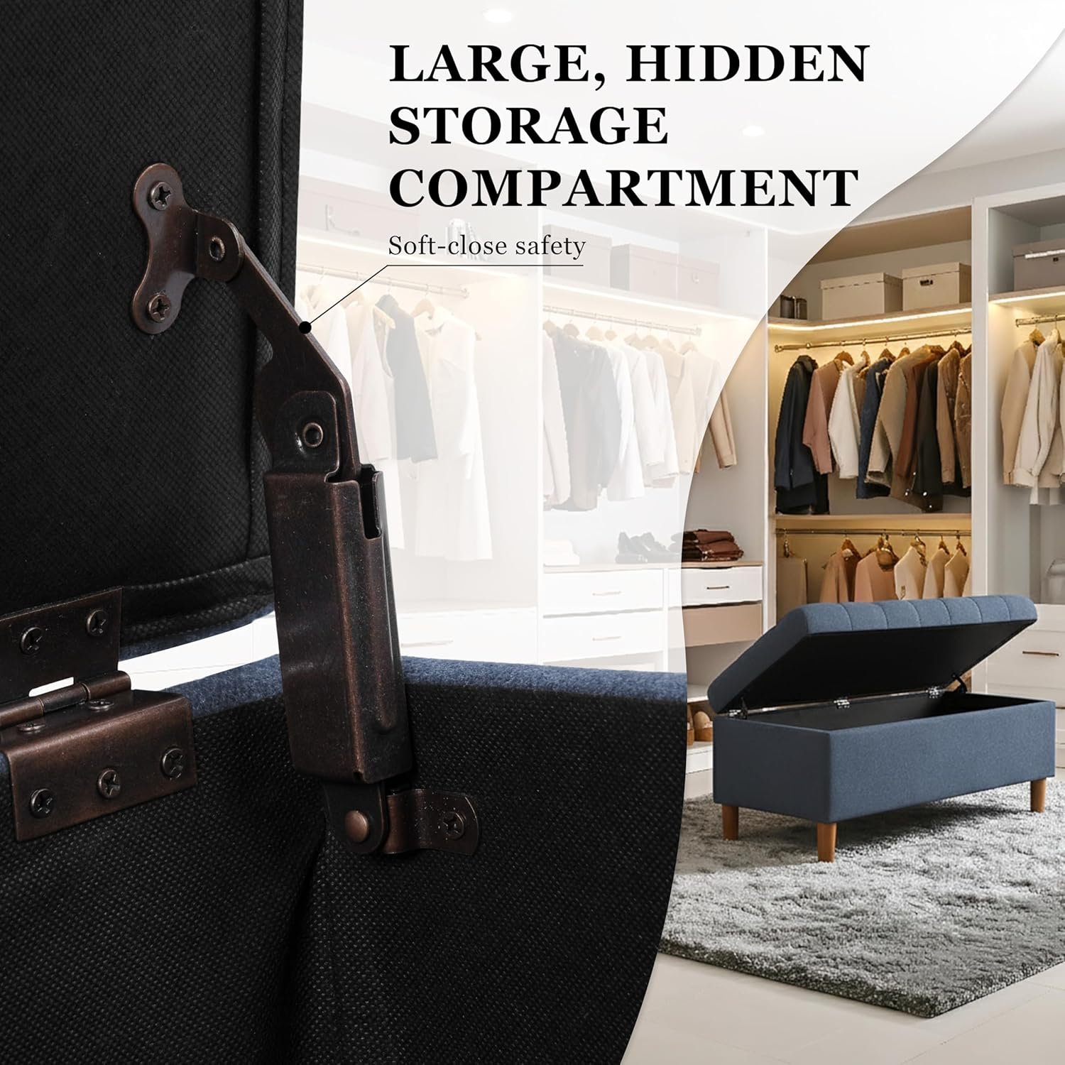 Homepop Home Decor | Tufted Ainsley Button Storage Ottoman Bench with Hinged Lid | Ottoman Bench with Storage for Living Room & Bedroom, Blue Woven - Image 5