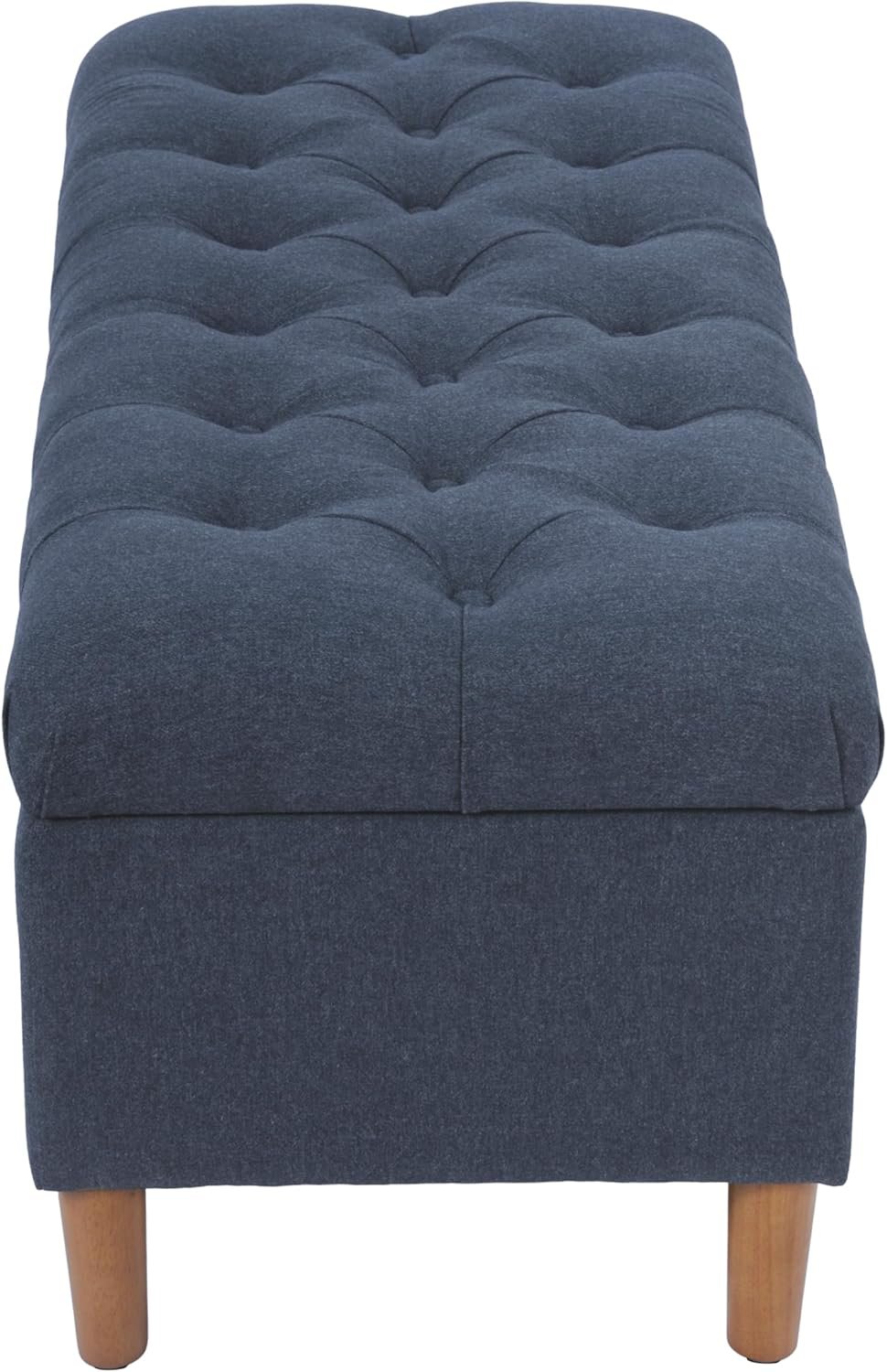 Homepop Home Decor | Tufted Ainsley Button Storage Ottoman Bench with Hinged Lid | Ottoman Bench with Storage for Living Room & Bedroom, Blue Woven - Image 7