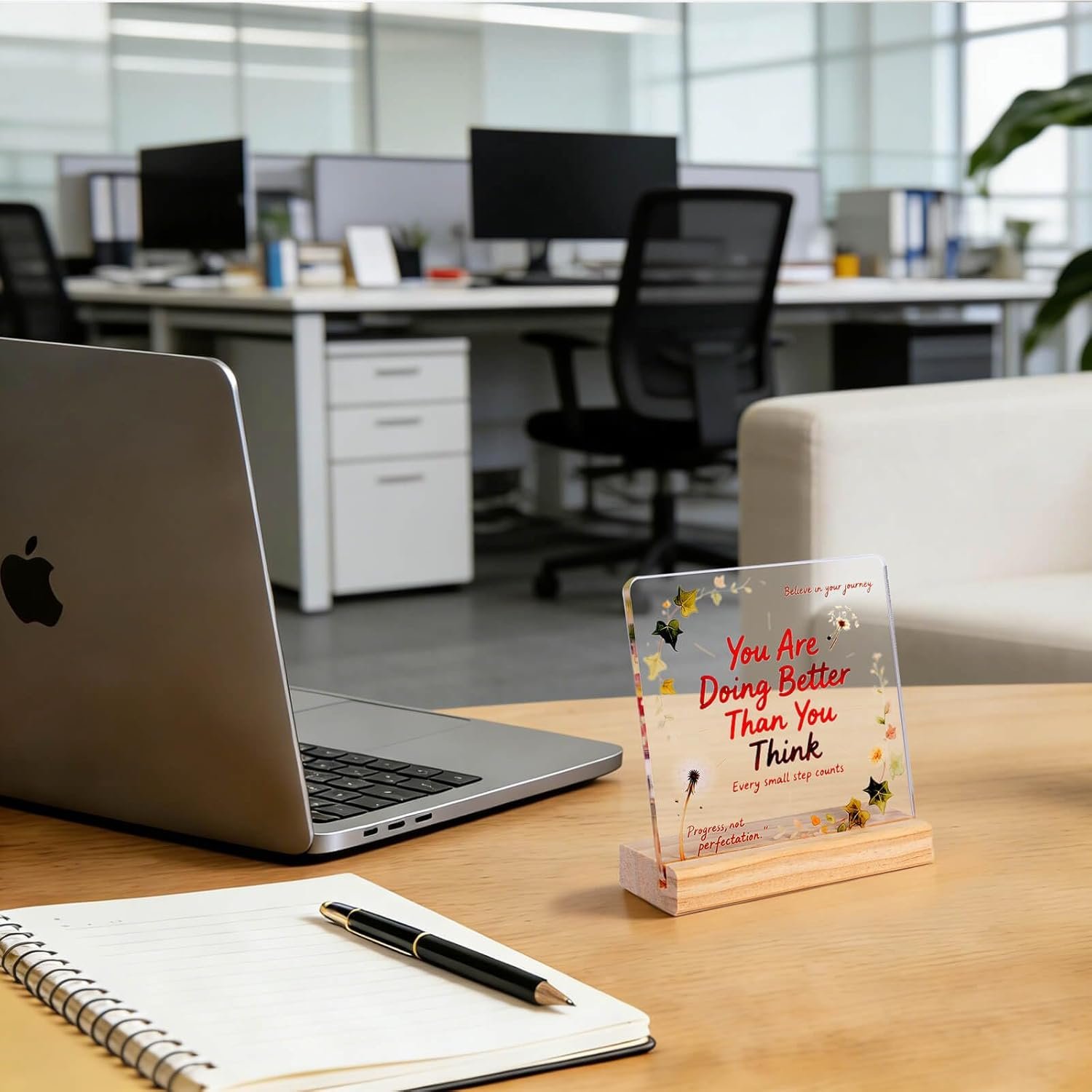 Inspirational Acrylic Desk Plaque with Wooden Base – “You Are Doing Better Than You Think” – Motivational Gift for Women, Men, Coworkers, Office, Home Desk Decor, Encouragement Sign - Image 3