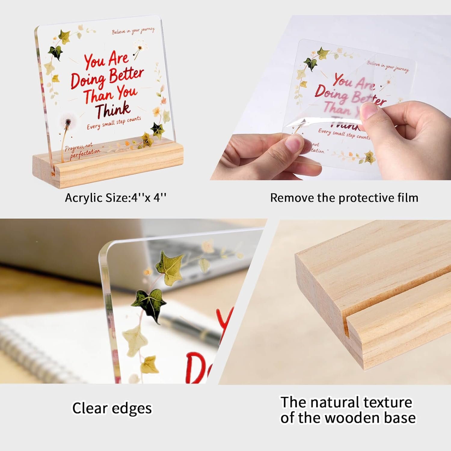 Inspirational Acrylic Desk Plaque with Wooden Base – “You Are Doing Better Than You Think” – Motivational Gift for Women, Men, Coworkers, Office, Home Desk Decor, Encouragement Sign - Image 4