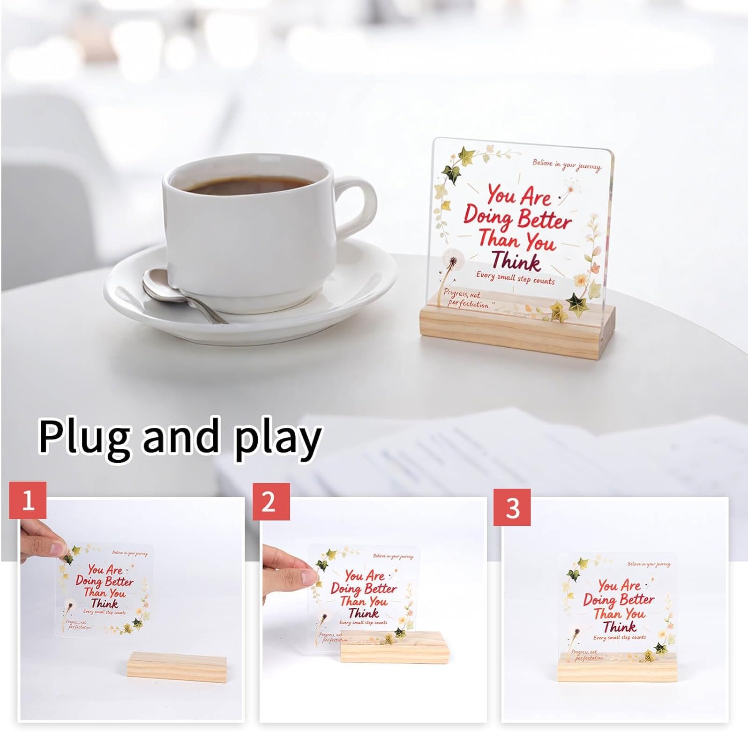 Inspirational Acrylic Desk Plaque with Wooden Base – “You Are Doing Better Than You Think” – Motivational Gift for Women, Men, Coworkers, Office, Home Desk Decor, Encouragement Sign - Image 5