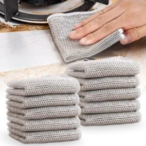 Multipurpose Wire Dishwashing Rags for Wet and Dry, 2024 New Non-Scratch Wire Dishcloth Scrubbing Wire Dishwashing Rag, Reusable Metal Wire Dishwashing Cloth for Home Kitchen Cooktop (10)