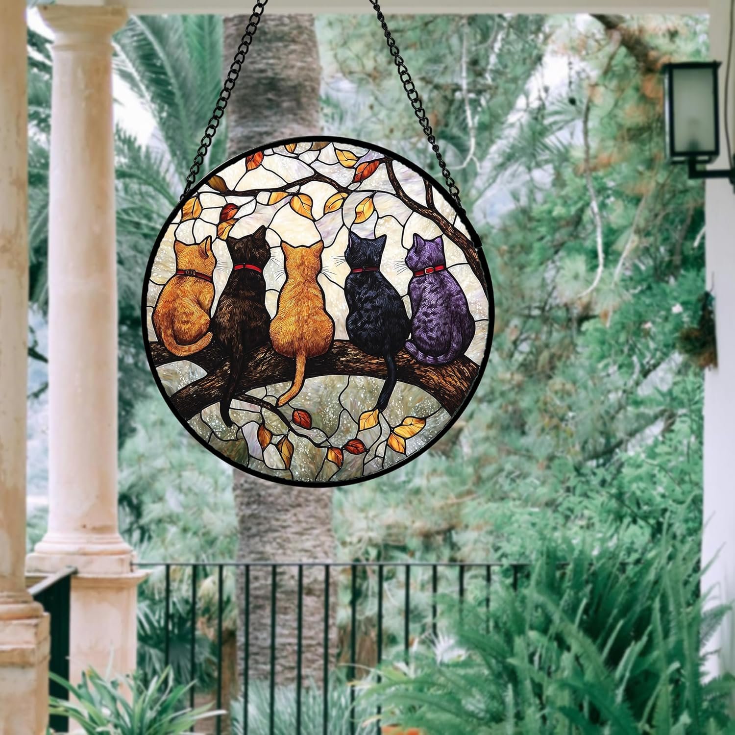 Stained Glass Window Hanging - 5 Cats on a Branch Suncatcher for Window Doors Home Decoration and Christmas, Mother's Day Father's Day Birthday Gifts for Women, Men, and Mom 6.3x6.3 in - Image 5