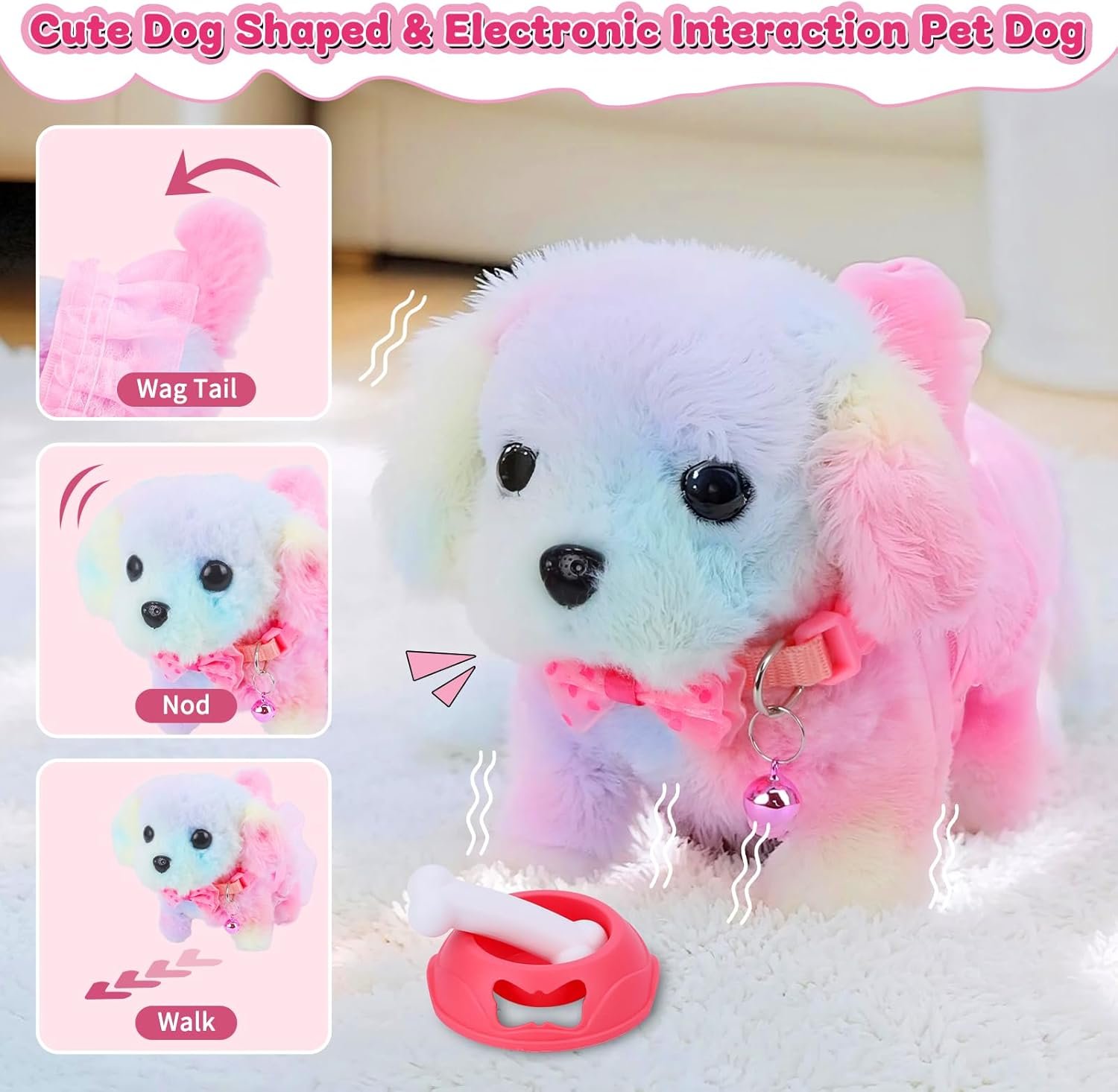 13Pcs Dog Toys for Kids Girls, Pretend Puppy Stroller Playset for Toddler, Electronic Interactive Walking Barking Dog Toy, Pet Care & Feeding Accessories Birthday Gifts for Little Girl 3 4 5 6 - Image 3