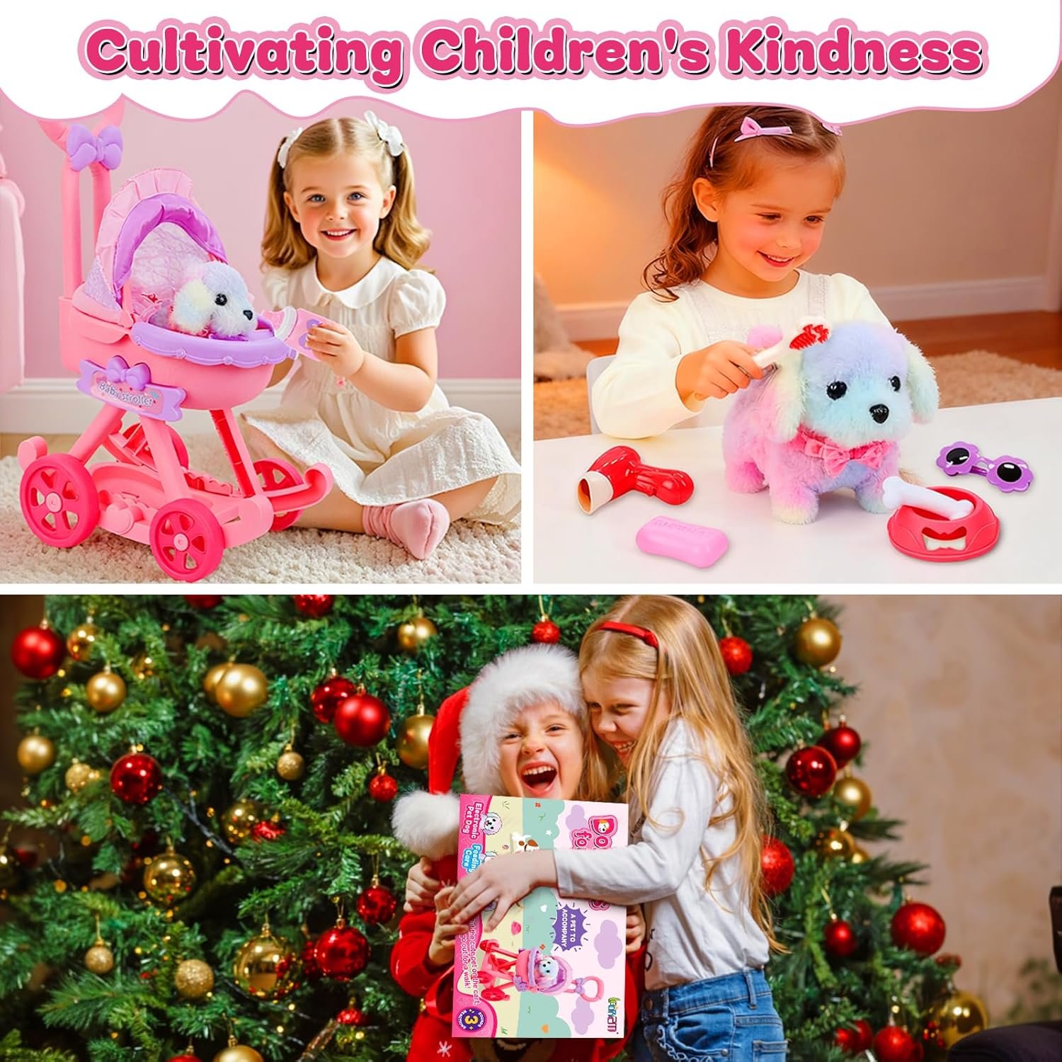 13Pcs Dog Toys for Kids Girls, Pretend Puppy Stroller Playset for Toddler, Electronic Interactive Walking Barking Dog Toy, Pet Care & Feeding Accessories Birthday Gifts for Little Girl 3 4 5 6 - Image 6