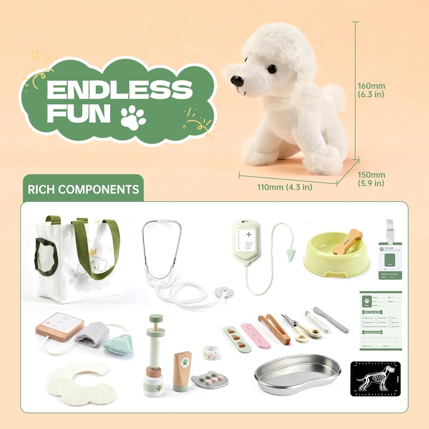 Wooden Doctor Kit for Kids Toddlers, Vet Play Set, Pretend Play Veterinarian Set, Doctor Toys Gift for Boys Girls 3 4 5 6 - Image 4