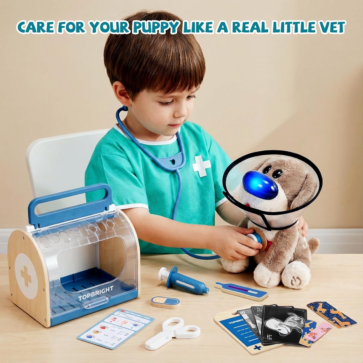 Interactive Dog Vet Set, Play Veterinarian Set for Kids, Birthday Gift for Boys Girl, Pretend Play Toy Doctor Vet Kit for Toddlers 3-5 - Image 3