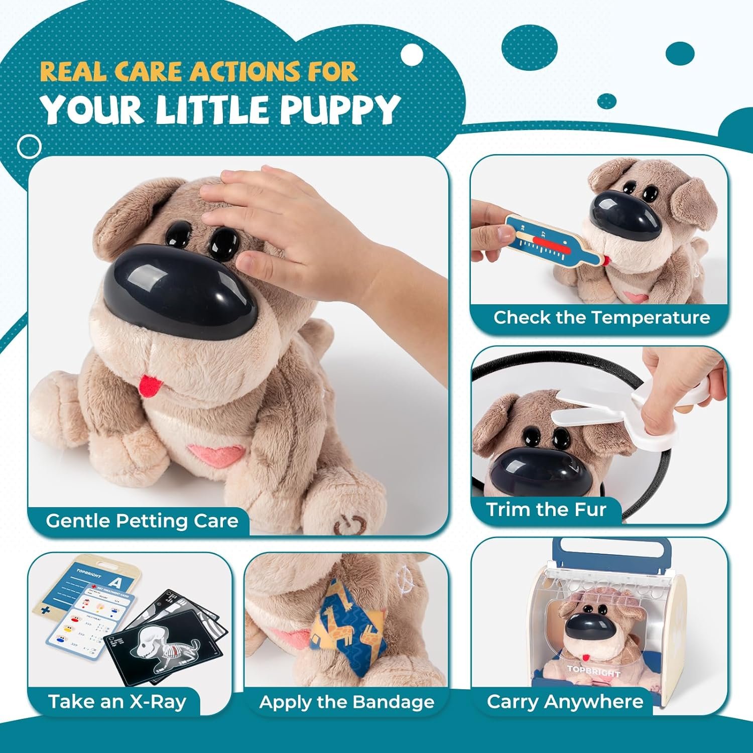 Interactive Dog Vet Set, Play Veterinarian Set for Kids, Birthday Gift for Boys Girl, Pretend Play Toy Doctor Vet Kit for Toddlers 3-5 - Image 4