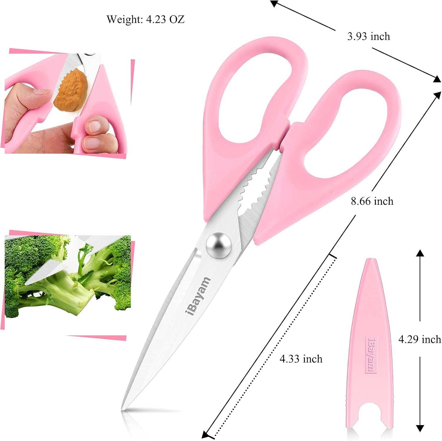 iBayam Kitchen Scissors - All Purpose Heavy Duty Meat Scissors, Poultry Shears, Dishwasher Safe, Stainless Steel, 2-Pack, Pastel Pink, Mint Blue - Image 3