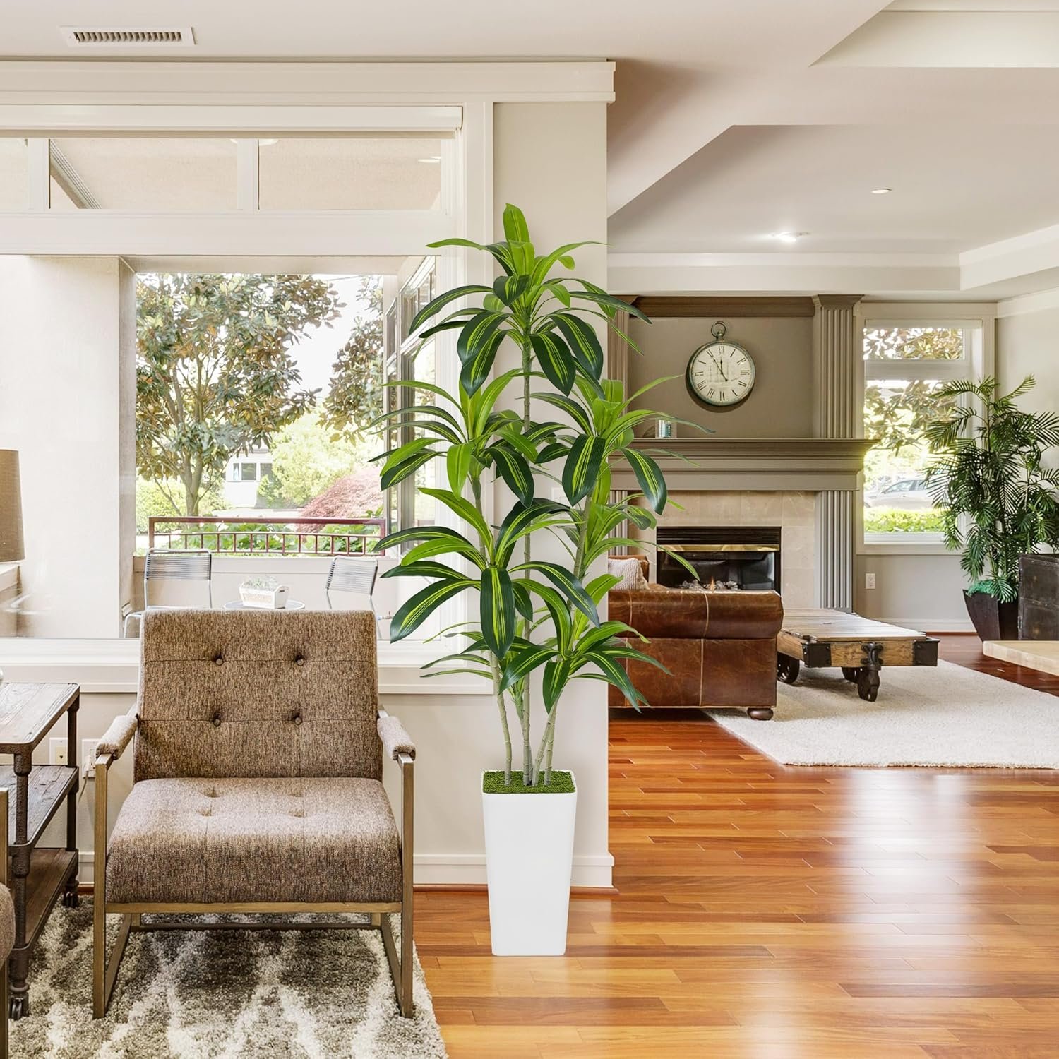 Artificial Dracaena Tree 6ft Tall - Green Silk Realistic Fake Plants for Office Home Living Room Bedroom Decor Indoor Outdoor with Pot Large House Faux Floor Plants - Image 4