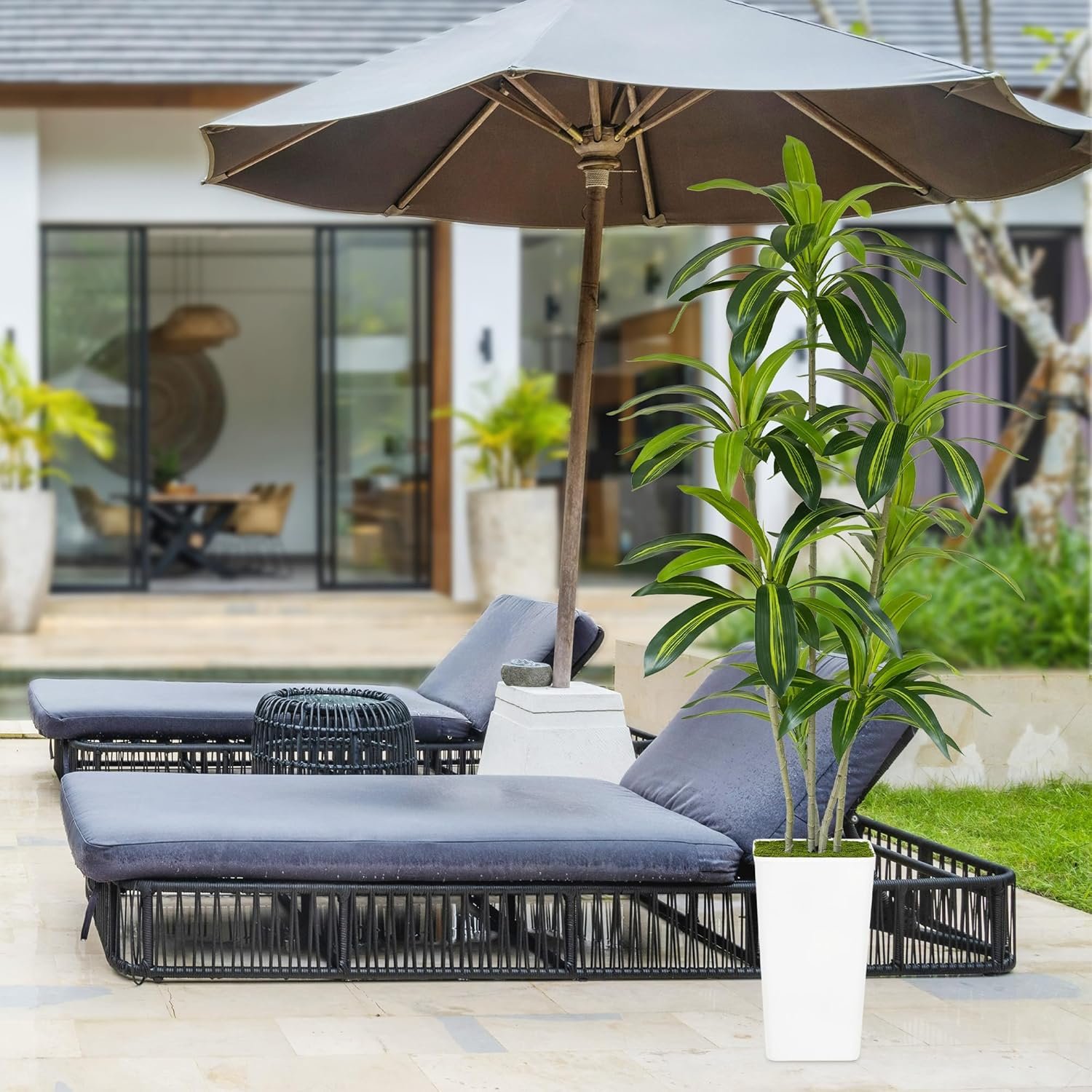 Artificial Dracaena Tree 6ft Tall - Green Silk Realistic Fake Plants for Office Home Living Room Bedroom Decor Indoor Outdoor with Pot Large House Faux Floor Plants - Image 8