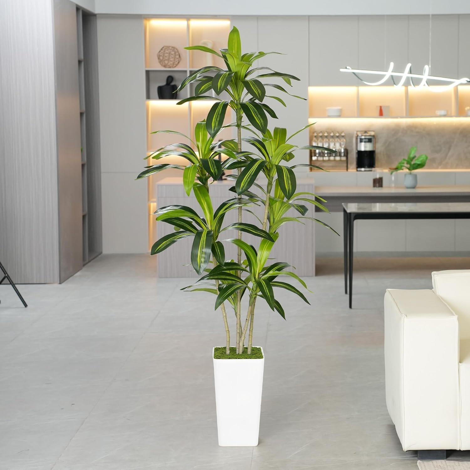 Artificial Dracaena Tree 6ft Tall - Green Silk Realistic Fake Plants for Office Home Living Room Bedroom Decor Indoor Outdoor with Pot Large House Faux Floor Plants - Image 9