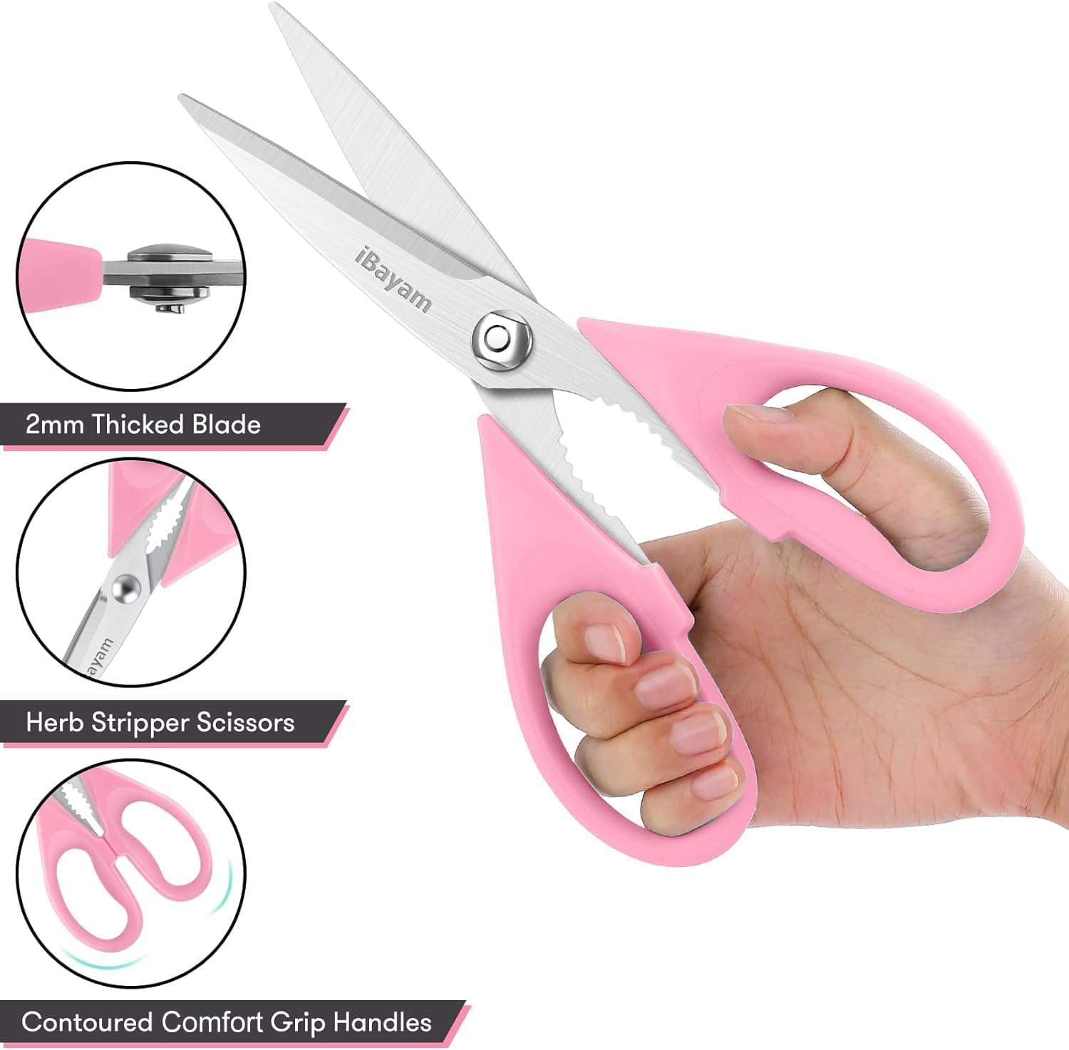 Gifts for Women, Mom, Wife, Her - Couple, Happy Birthday, Wedding Gifts, Christmas Day, Housewarming Gifts, iBayam Kitchen Scissors Heavy Duty Meat Poultry Shears Dishwasher Safe, Pink Stuff - Image 4