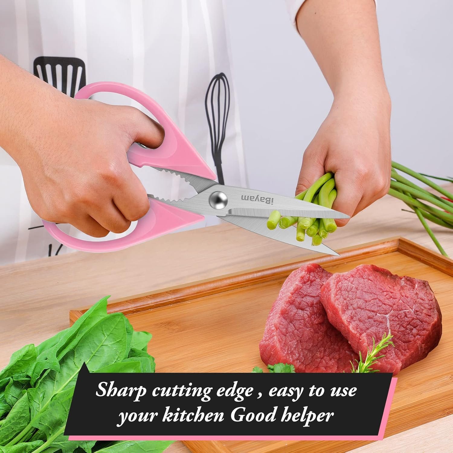 Gifts for Women, Mom, Wife, Her - Couple, Happy Birthday, Wedding Gifts, Christmas Day, Housewarming Gifts, iBayam Kitchen Scissors Heavy Duty Meat Poultry Shears Dishwasher Safe, Pink Stuff - Image 5