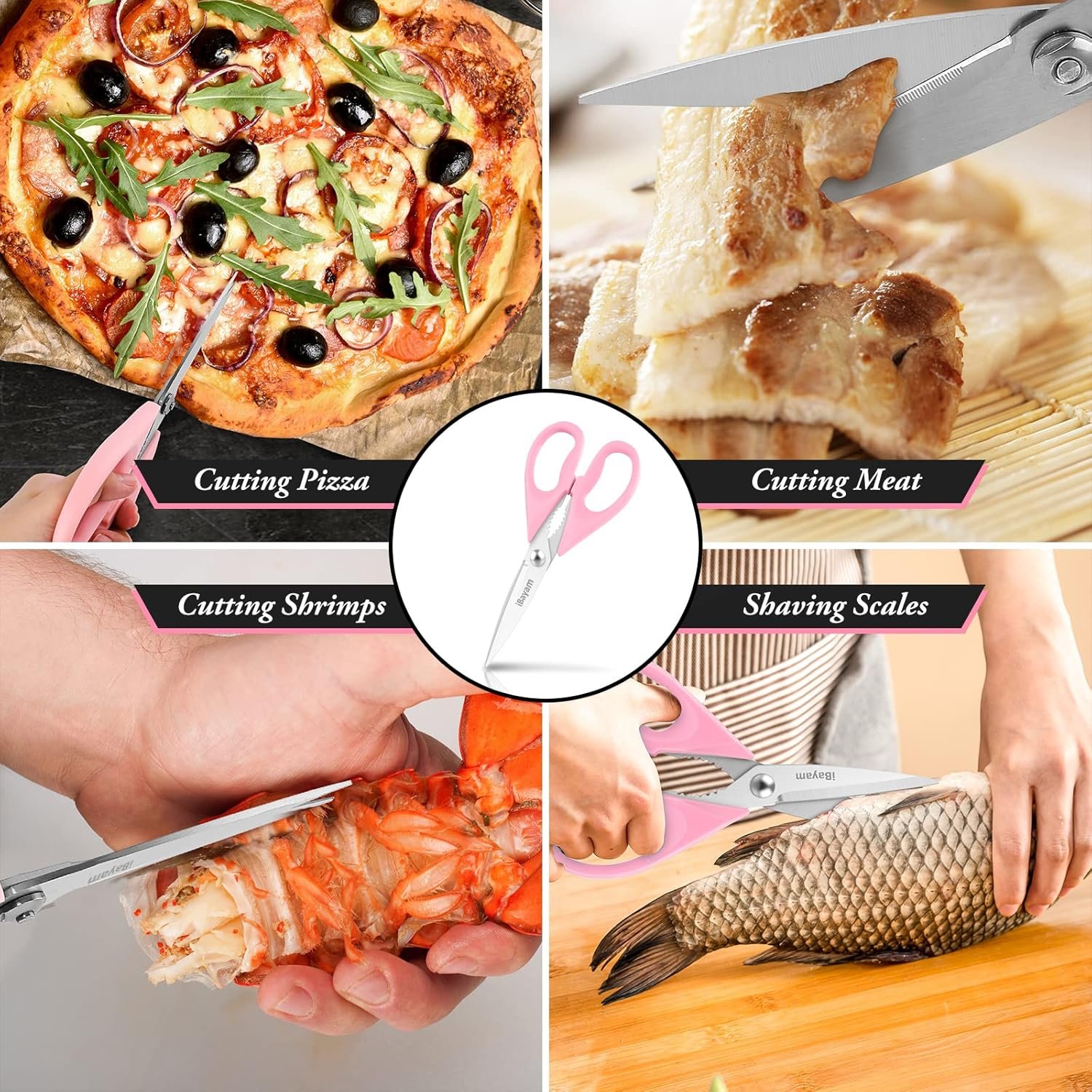 Gifts for Women, Mom, Wife, Her - Couple, Happy Birthday, Wedding Gifts, Christmas Day, Housewarming Gifts, iBayam Kitchen Scissors Heavy Duty Meat Poultry Shears Dishwasher Safe, Pink Stuff - Image 7