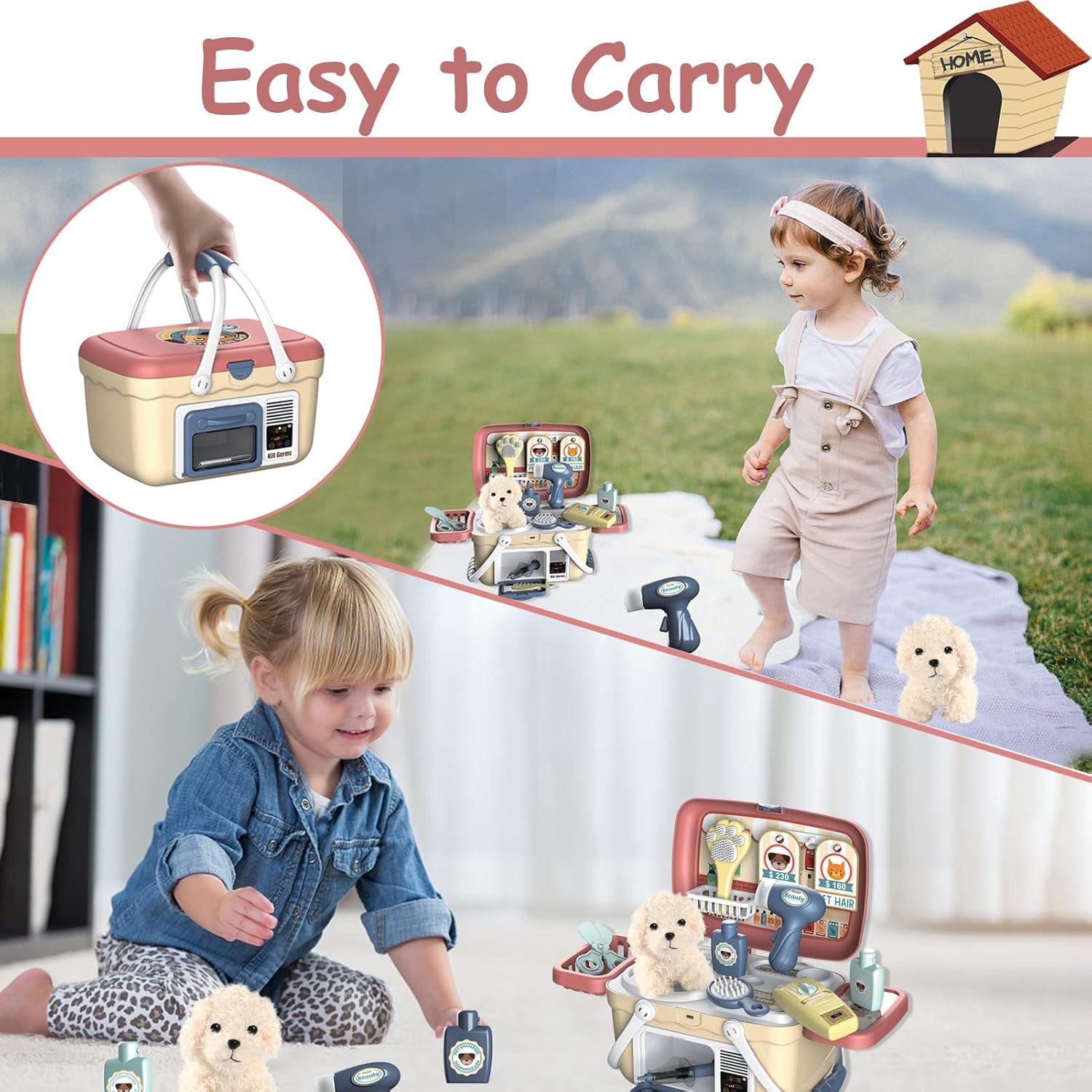 KAEGREEL Pet Care Playset, 23Pcs Pretend Play Kit with Pet Case for Treatment & Grooming, Fun Birthday for Kids Girls Aged 3-8 Year Old - Image 3