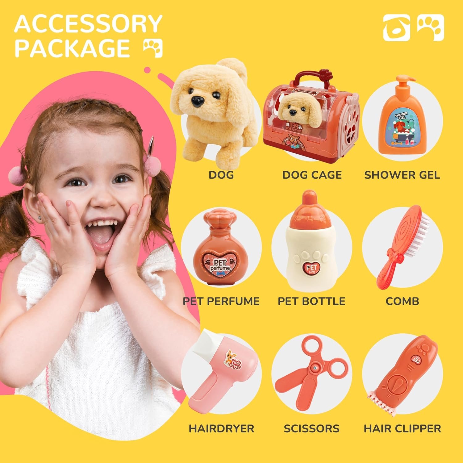 BELLOCHIDDO Dog Toys for Kids - Toddler Girls Toy Interactive Electric Walking Barking Puppy Wagging Tail, with Carrier and Pet Care Playset Accessories, Gifts for 1 2 3 4 5 6+ Year Old - Image 3