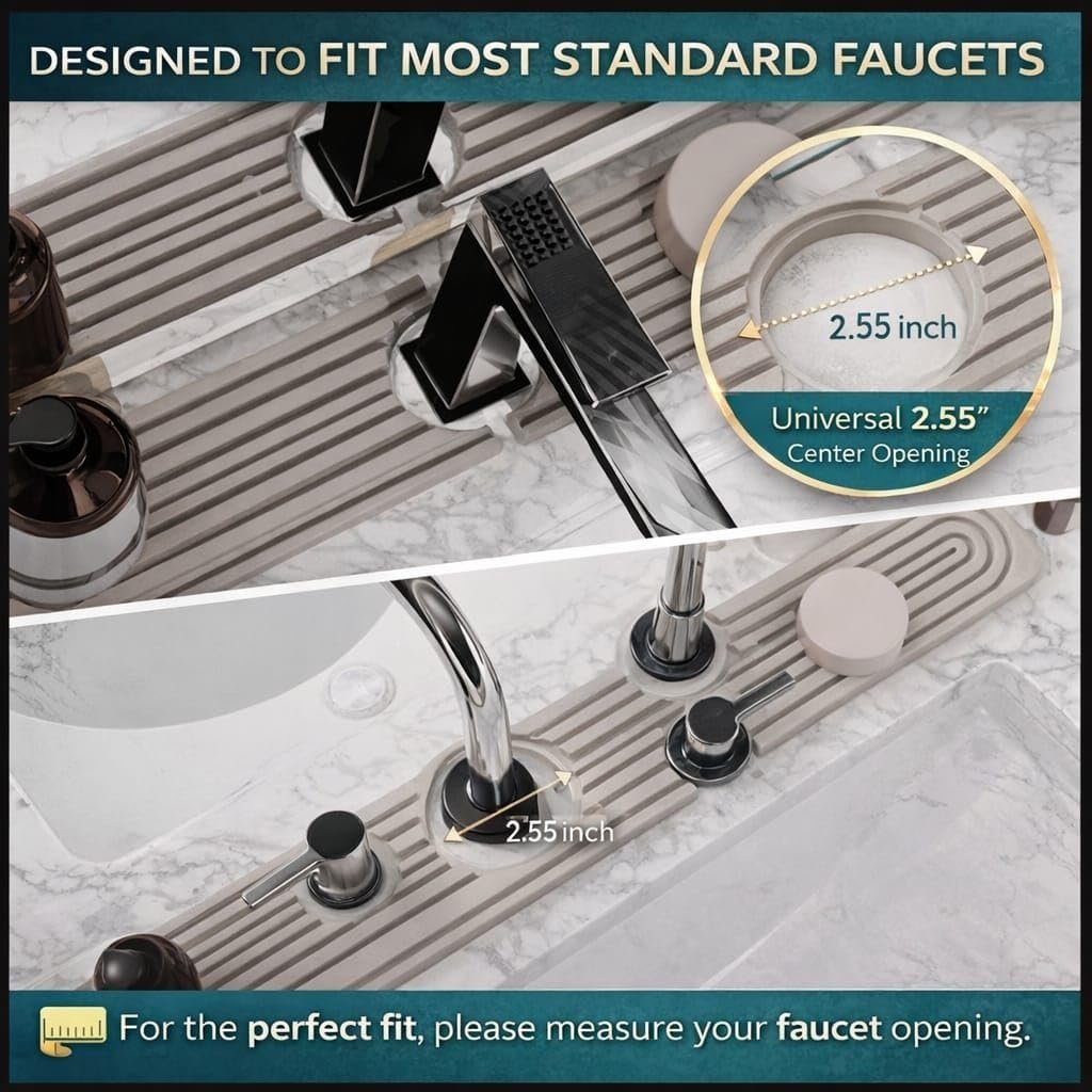 Faucet Mat for Kitchen Sink, Diatomite Stone Tray for Countertop Use, Faucet Drip Catcher, Kitchen and Bathroom Accessory, Around Faucet Fit, Sink Area Protector (Light Grey 23.6" x 3.9") - Image 4