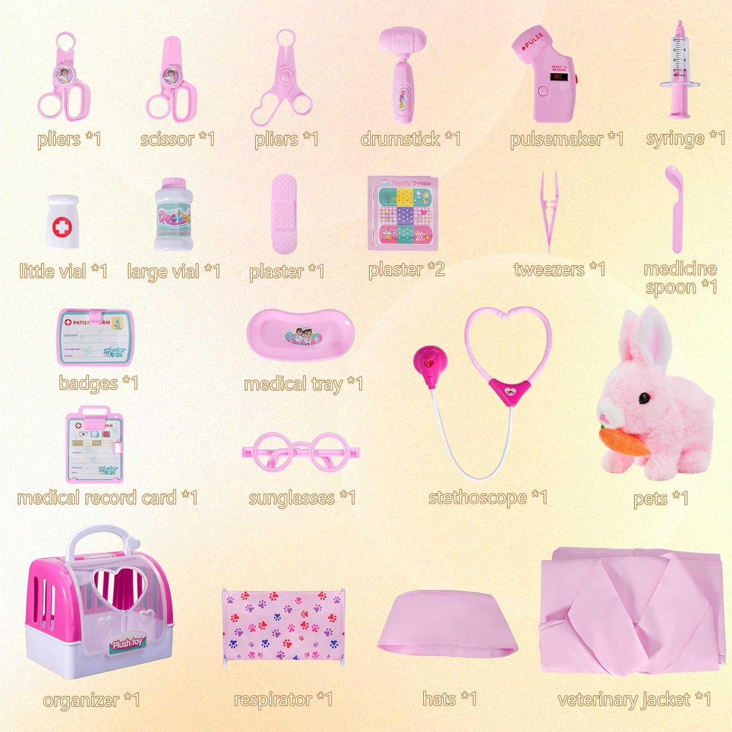Doctor Kit for Girls -Vet Play Sets for Kids, Pretend Play Doctor Set with Pet Cage and Bunny Toy, Doctor Play Gift for Kids Toddlers Ages 3 4 5 6 Year Old for Role Play (Pink Bunny) - Image 4