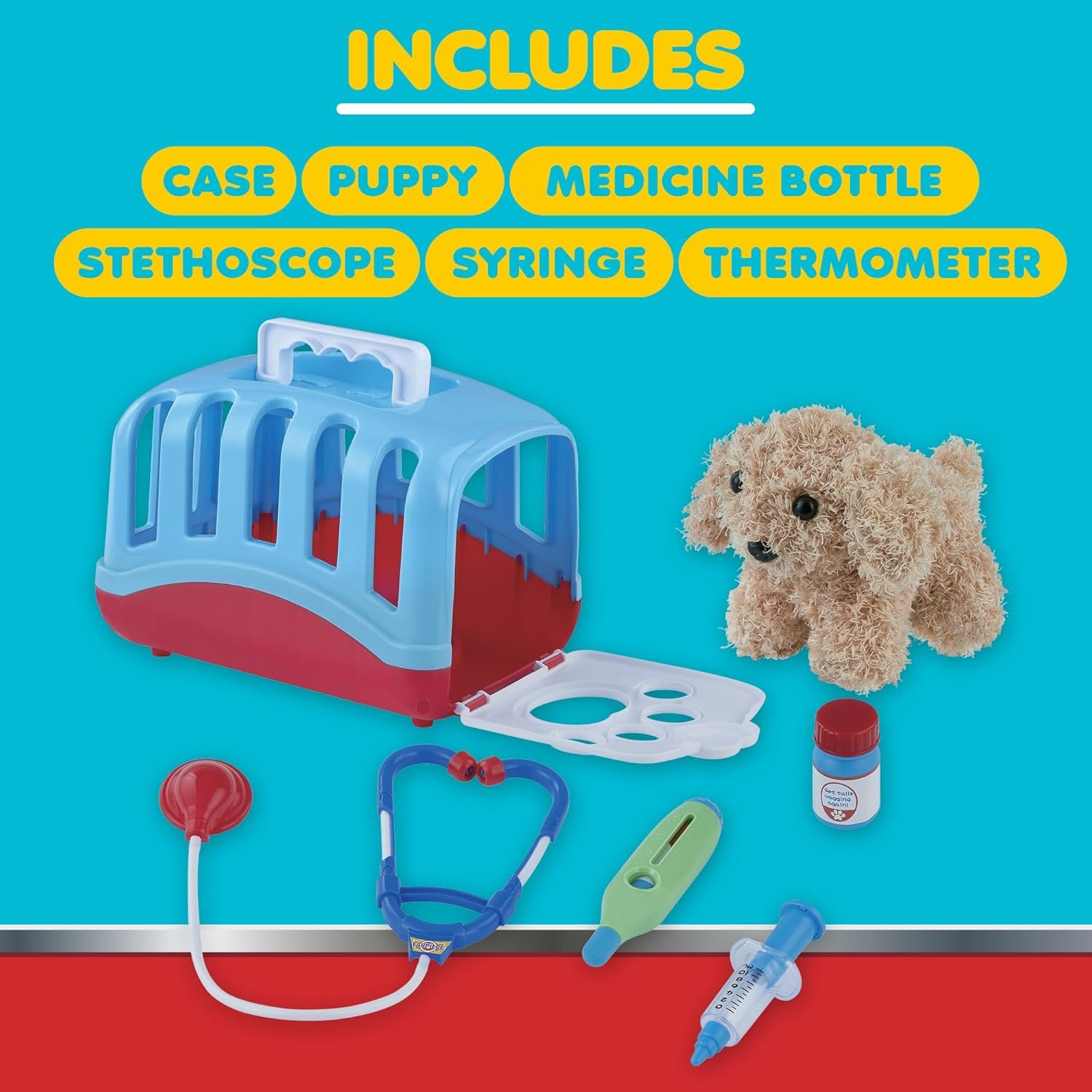 My World My Play Vet Set with Puppy and Accessories, Examine and Treat Play Vet Set, 6 Piece Set Includes Puppy Patient, Doctor Tools & Crate, Great Gift for Boys and Girls, for Ages 3+ - Image 3