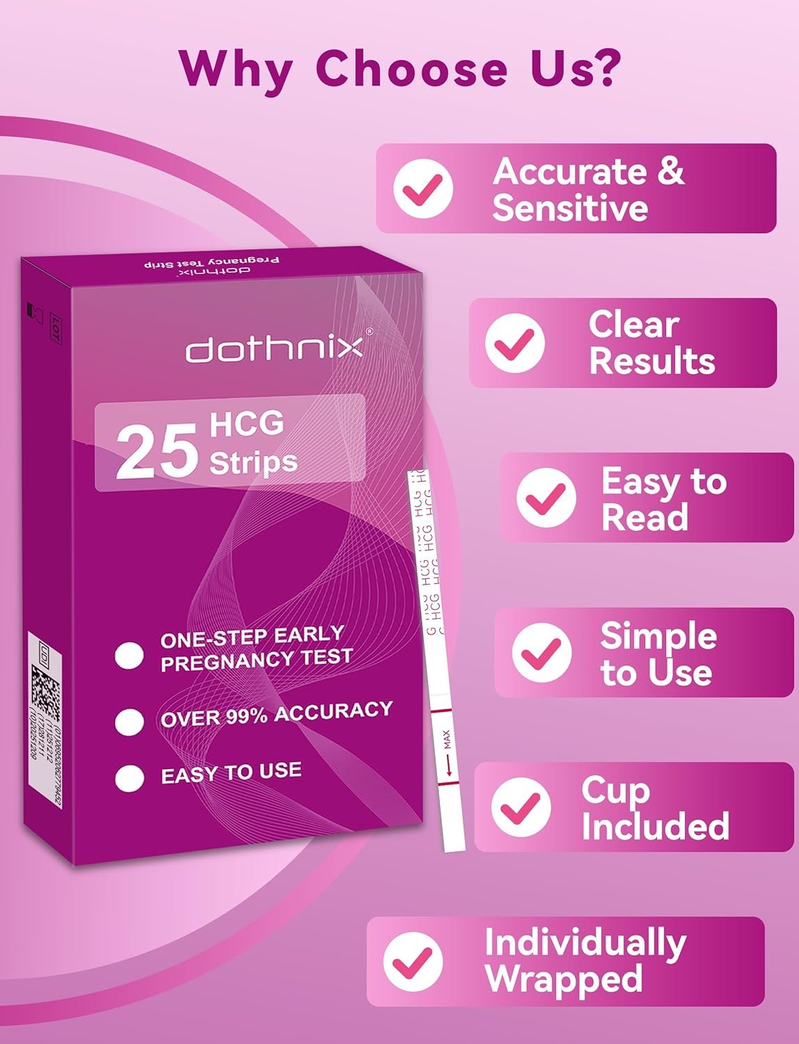 25 Count Pregnancy Tests with Cups, Bulk Pregnancy Test Strips for Detection at Home, Individually Wrapped Fertility Tests, Over 99% Accuracy Pruebas de Embarazo - Image 4