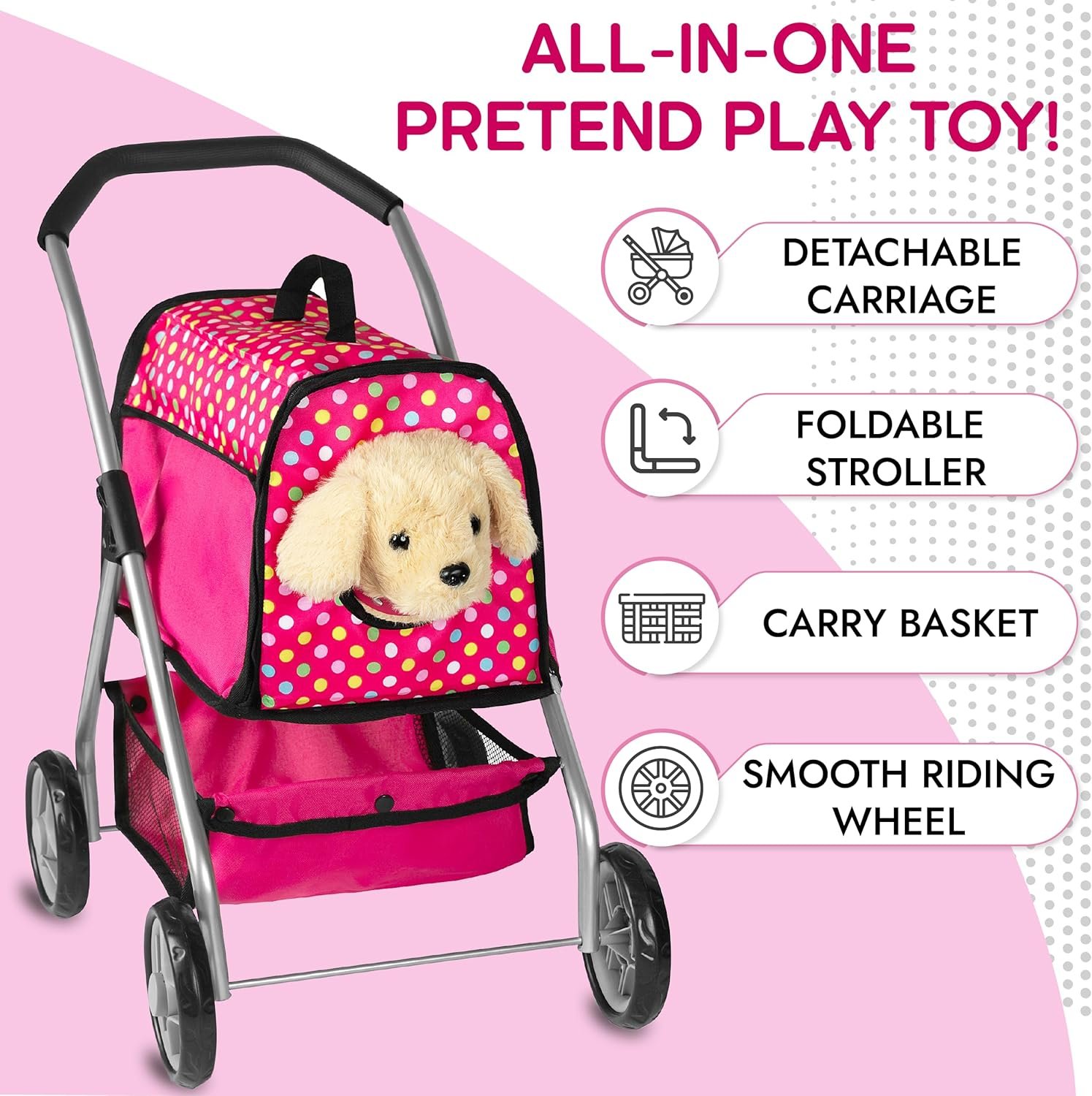 Puppy Doll Stroller – Remote Control Walking & Barking Plush Dog Toy for Kids – Electronic Interactive Puppy with Sounds, Tail Wagging & Music – Pretend Play Pet Toy for Girls & Boys Ages 2–7 - Image 3