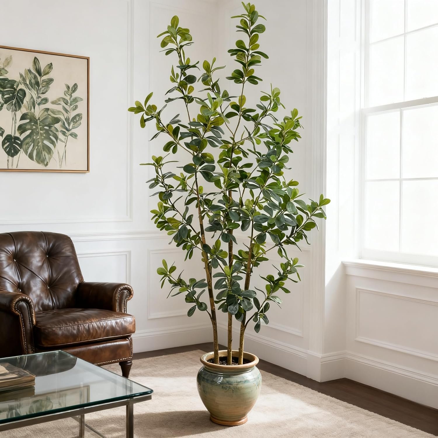 5ft Large Realistic Artificial Black Olive Tree - Lifelike Faux Silk Plant with 3 Trunks in Pot for Indoor Home Office Farmhouse Decor - Image 3