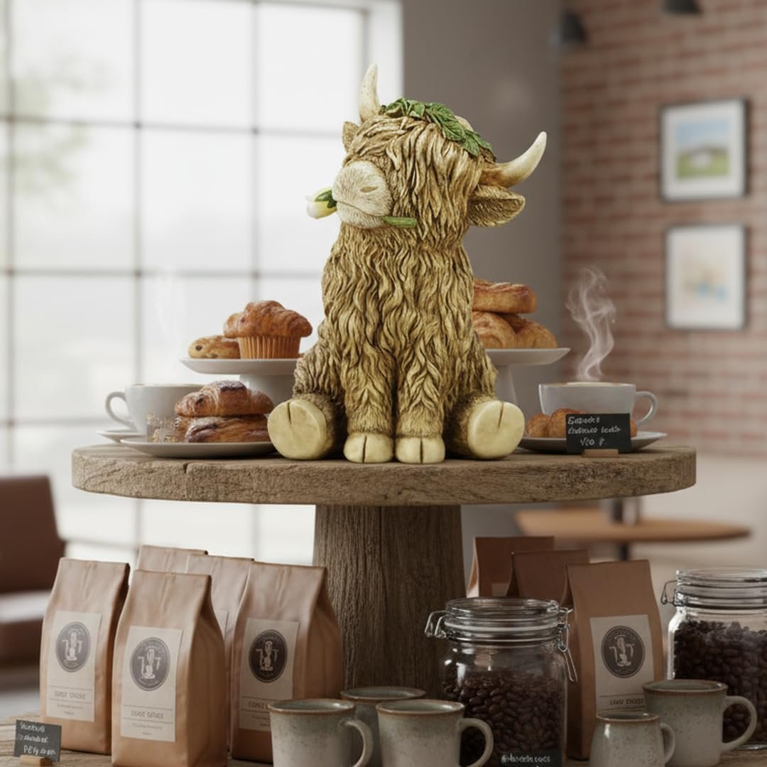 8-Inch Highland Cow Statue - Cute Cartoon Resin Figurine for Farmhouse Decor, Home & Desk, for Family & Friends - Image 5