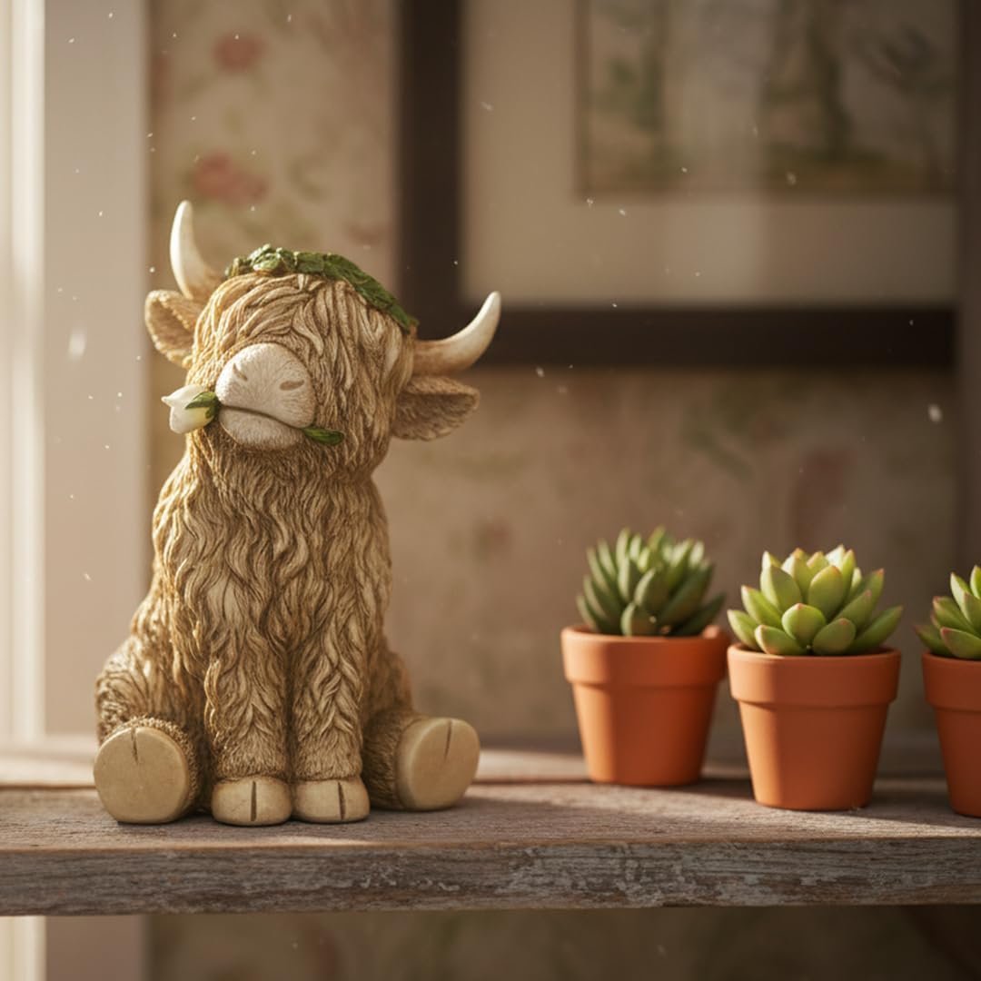 8-Inch Highland Cow Statue - Cute Cartoon Resin Figurine for Farmhouse Decor, Home & Desk, for Family & Friends - Image 8