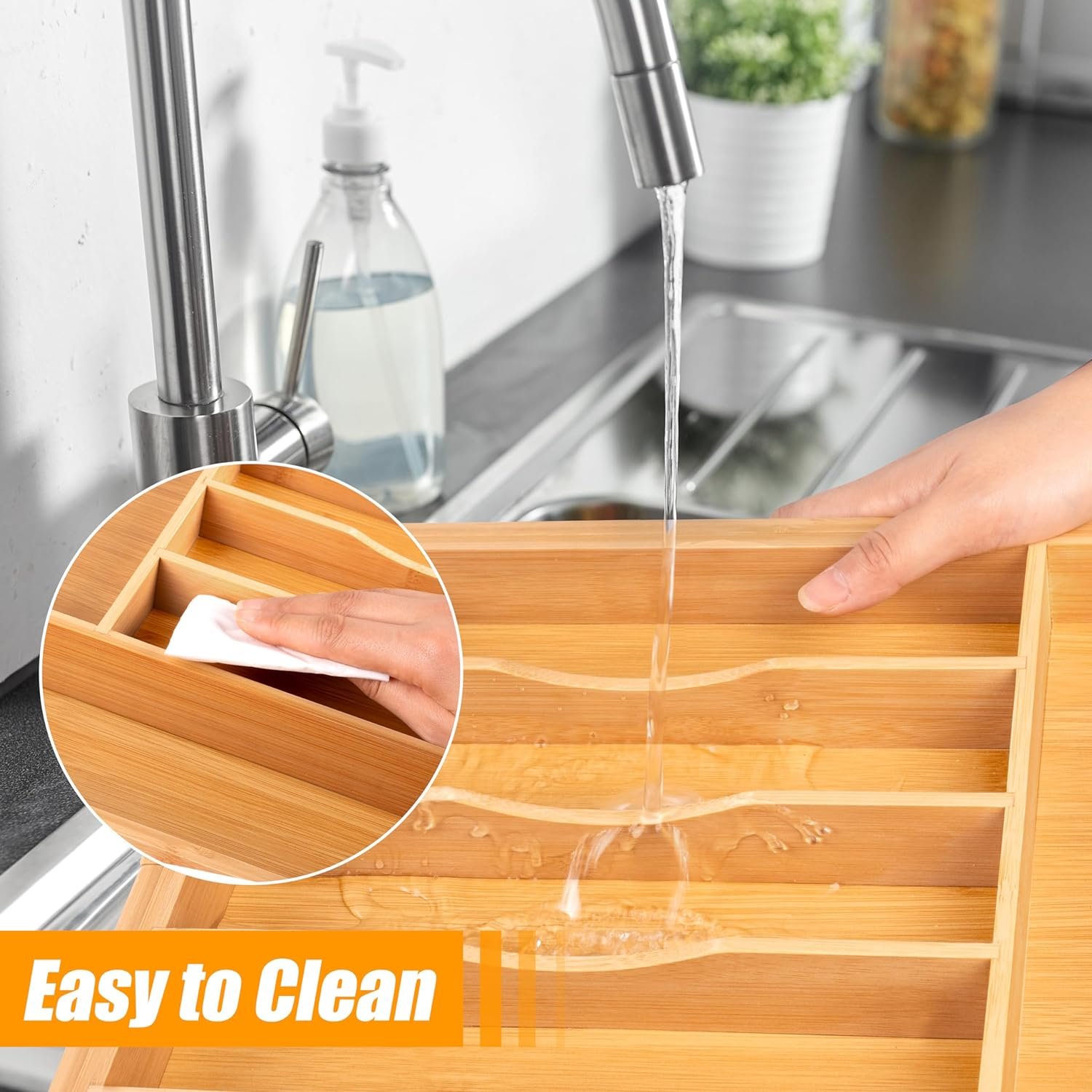 Bellsal Large Premium Bamboo Silverware Organizer - Expandable Utensil Drawer Organizer - 17"x19.6" Utensil Holder and Cutlery Tray with Grooved for Kitchen Flatware and Utensils Mother's Day Gift - Image 5