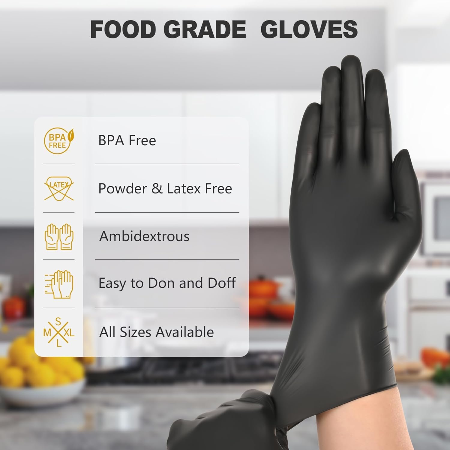 Black Vinyl Gloves, Food Grade Gloves Disposable Latex Free & Powder Free, Guantes for Cleaning Cooking Food Prep - Image 3
