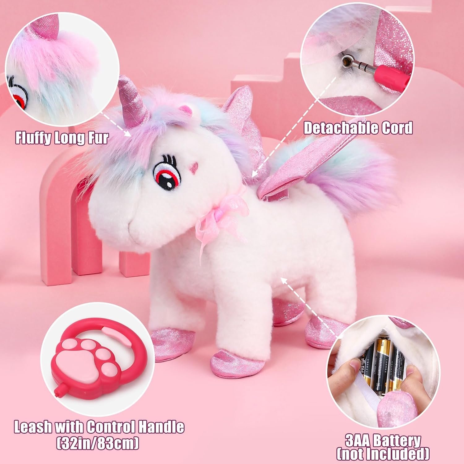 Walking Talking Remote Control Unicorn Toy for Girl Age 4-6, Electronic Interactive Plush Unicorn with Leash & Costume, Pretend Play Pet Care Toy Birthday Gift for Toddler Kid Girl Age 3 4 5 6 7 - Image 4