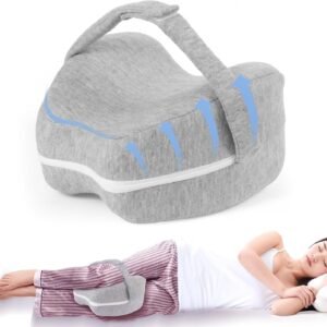 Knee and Leg Memory Foam Pillow for Side Sleepers, Ergonomic Support for Back, HIPS, Knees, Joints, Nerves and Muscle Discomfort Relief (Gray with Strap)