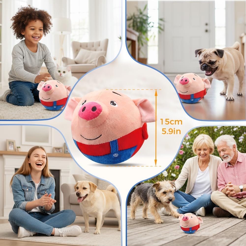 Interactive Dog Toys, Active Moving Pet Plush Toy, 2026 Upgraded Rechargeable Squeaky Dog Ball Toy with Recording Sound, Washable Cartoon Pig Plush Toy for Dogs Puppies (Red) - Image 3