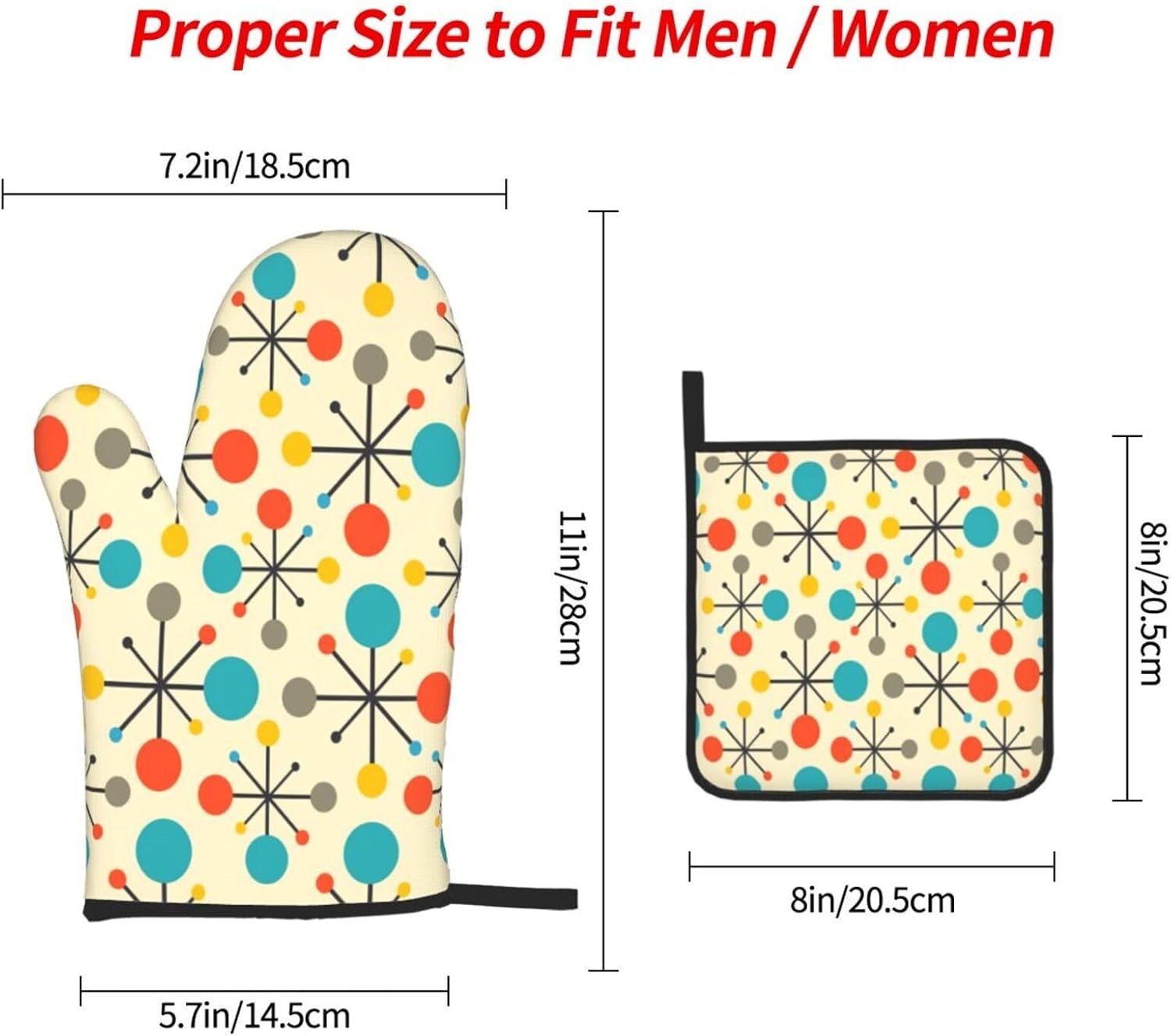 Mid Century Fifties Modern Atomic Retro Oven Mitts and Pot Holders Sets of 3, Yellow Kitchen Decor or Accessories, Heat Resistant Hot Pads Oven Gloves,Cooking Grilling Baking Gifts for Women - Image 4