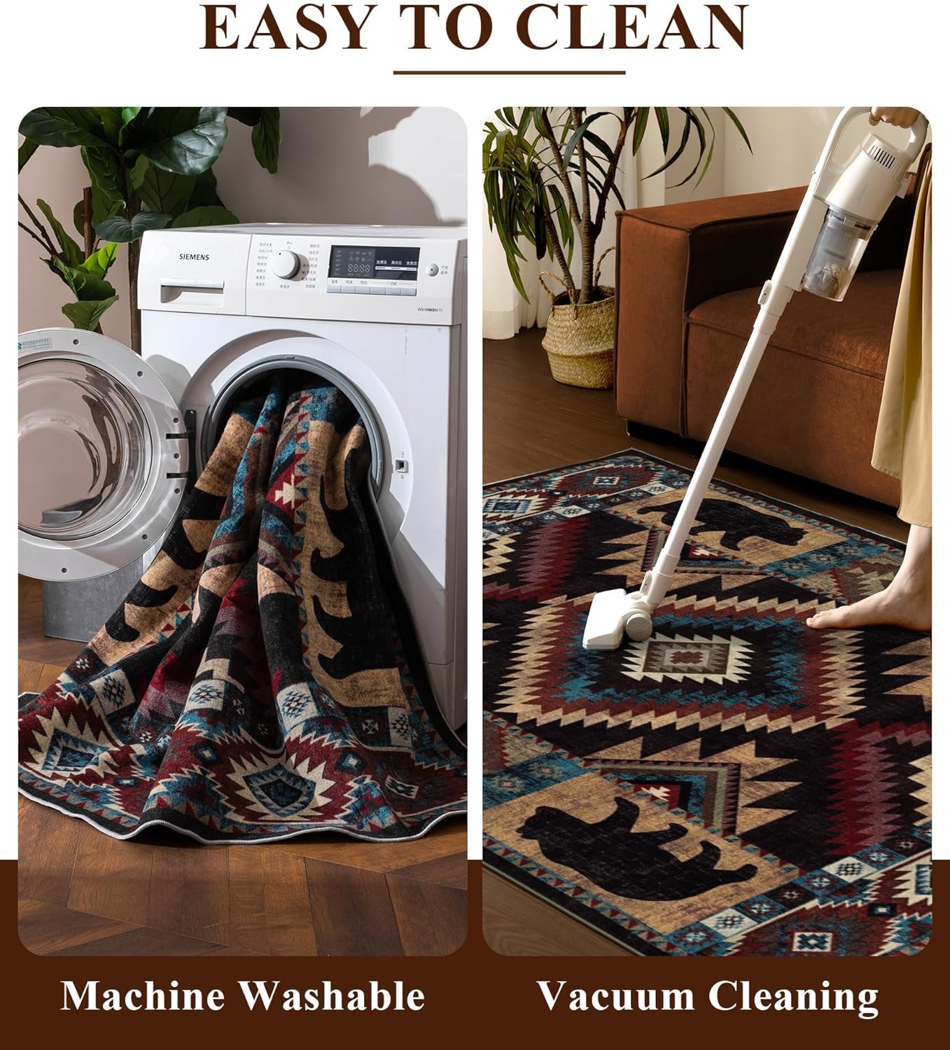 YIHOUSE Rustic Cabin Area Rug for Bedroom 5x7,Machine Washable Lodge Bear Rug,Non-Slip Low Pile Print Pattern Western Rug for Living Room - Image 5