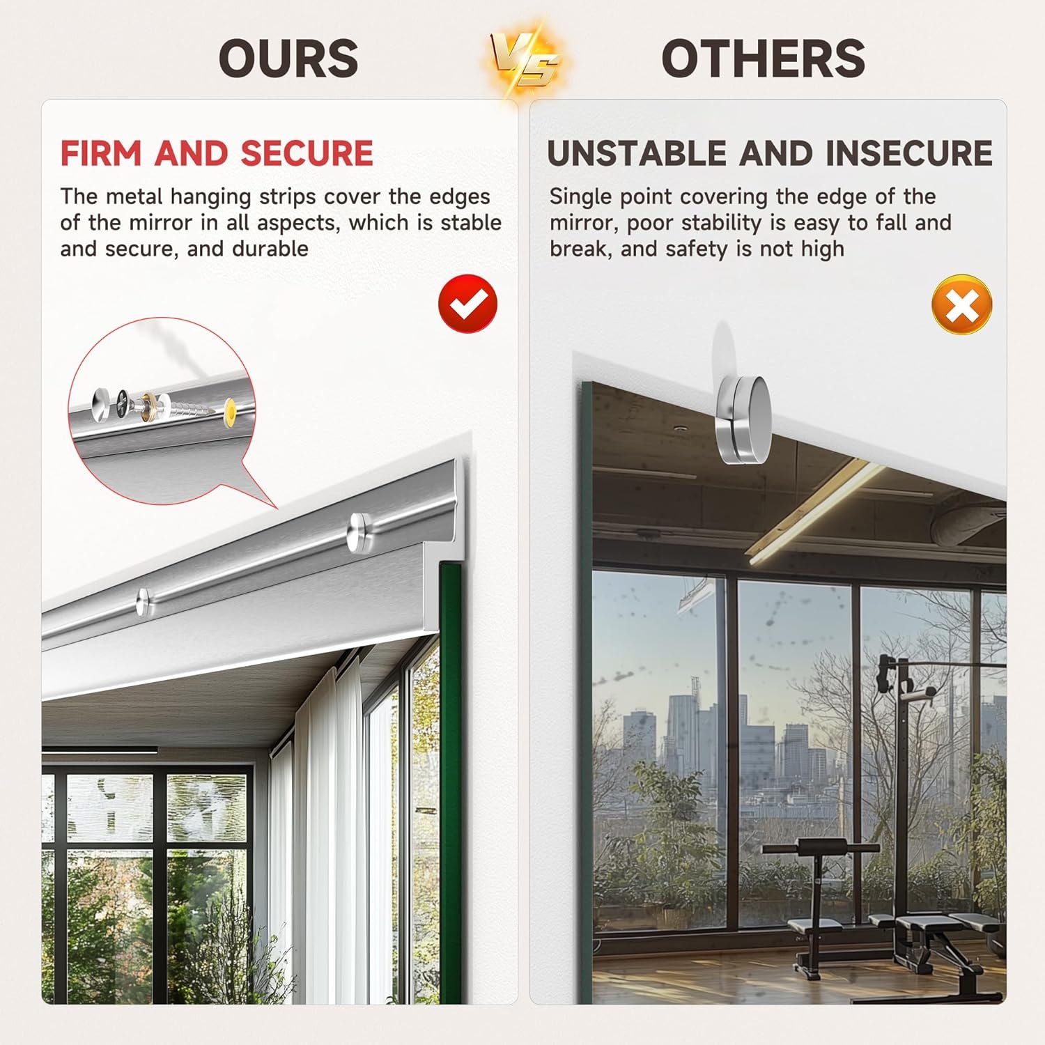 Home Gym Mirror, 55" x 21", 2PCS Large Full Body Mirror for Yoga, Silver Frameless Tempered Glass, Wall-Mounted Wall Mirrors for Home Gym, Workout, Garage, Bedroom, Bathroom, Dance Studio - Image 3