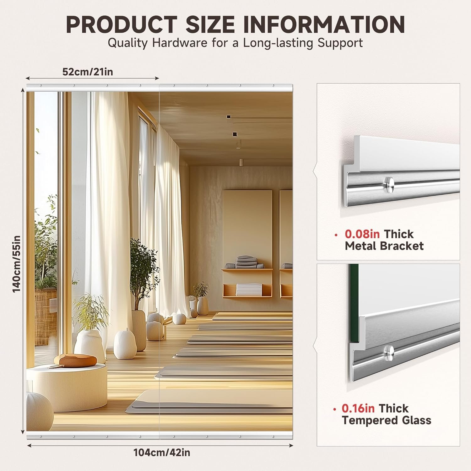 Home Gym Mirror, 55" x 21", 2PCS Large Full Body Mirror for Yoga, Silver Frameless Tempered Glass, Wall-Mounted Wall Mirrors for Home Gym, Workout, Garage, Bedroom, Bathroom, Dance Studio - Image 7