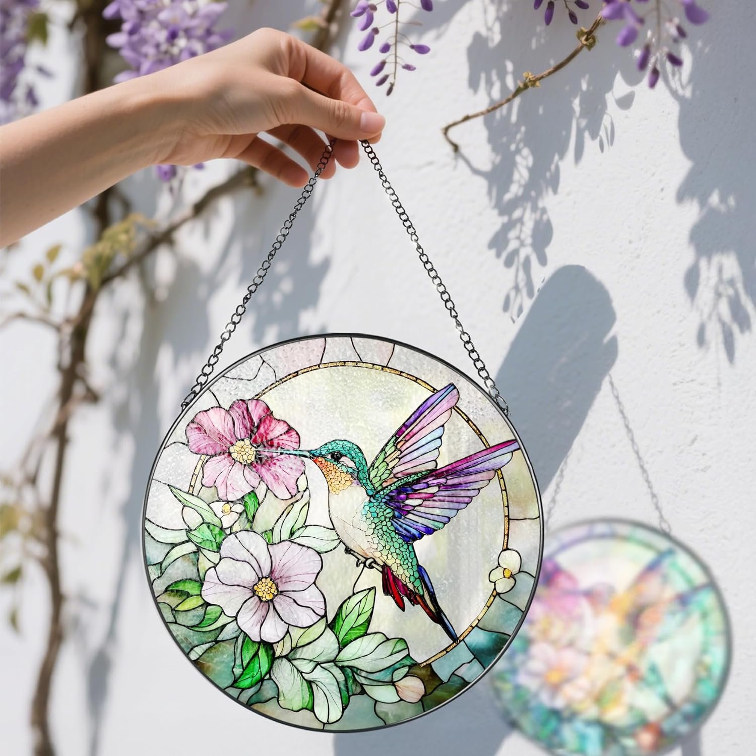 Hummingbird Suncatcher Stained Glass, Stain Glass Window Hanging, 8 Inch Stained Glass Decor, Bird Wall Art, Hummingbird Gifts, Gifts for Mom, Indoor Decor, Memory Sympathy Gift - Image 3