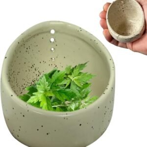 Pottery Herb Stripper Bowl, 2025 Upgrade Pottery Herb Stripper Cup Ceramic Herb Peeling Cup, Handmade Different Round Hole Sizes Suitable for Peeling Off The Leafy Assembly (B)