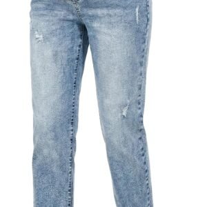 BLENCOT Women Maternity Jeans Elastic Waist Skinny Cuffed Ripped Pregnancy Cropped Pants