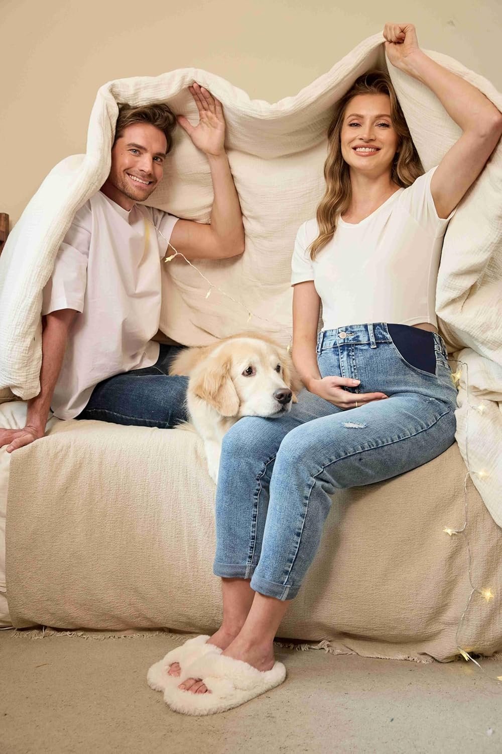 BLENCOT Women Maternity Jeans Elastic Waist Skinny Cuffed Ripped Pregnancy Cropped Pants - Image 3