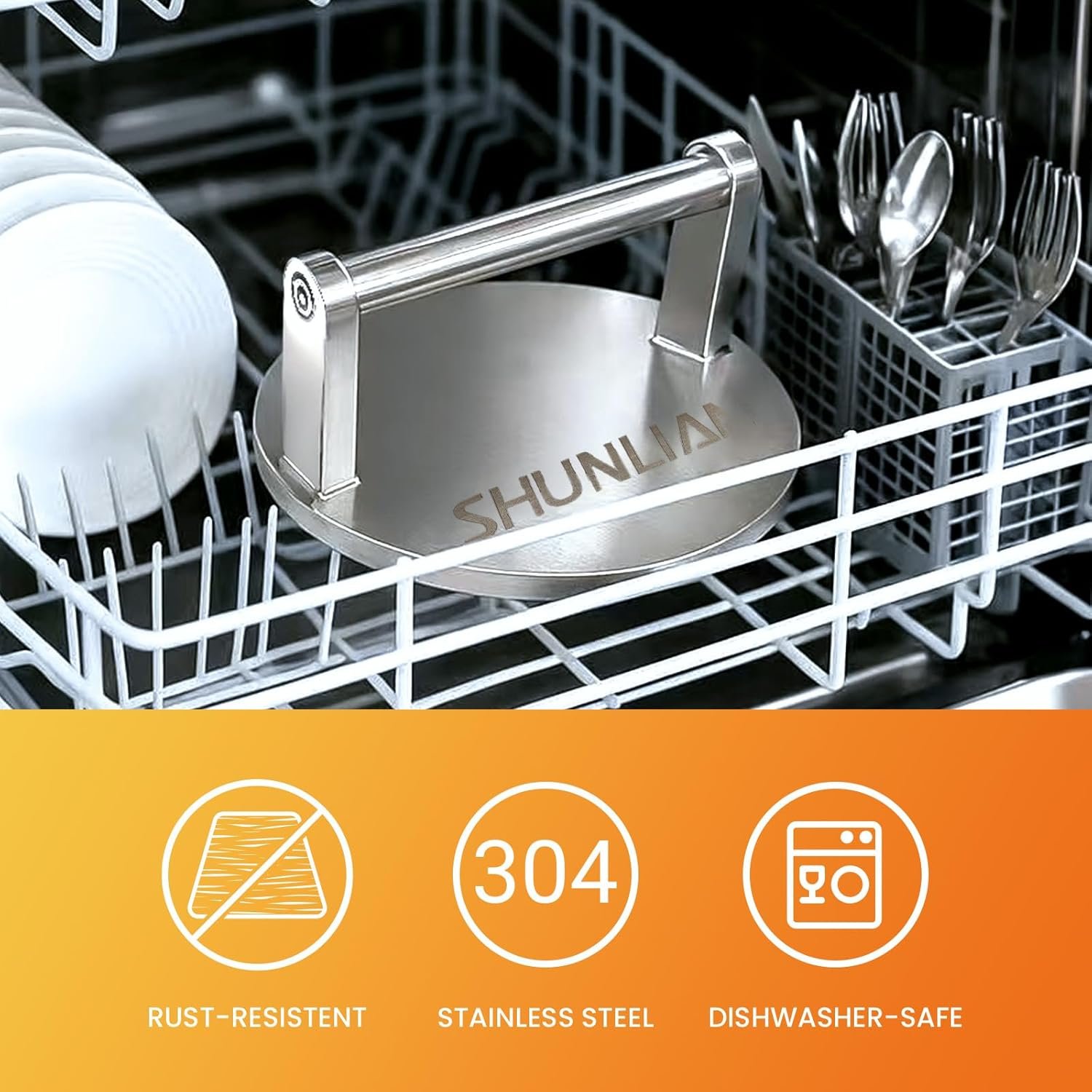 Smash Burger Press, 6 Inch Heavy Duty Burger Smasher Tool, 3.1lb Non-Stick Smooth Stainless Steel Grill Press for Flat Top Griddle, BBQ & Kitchen Use, Ground Beef, Meats, Bacon, Steak - Image 6